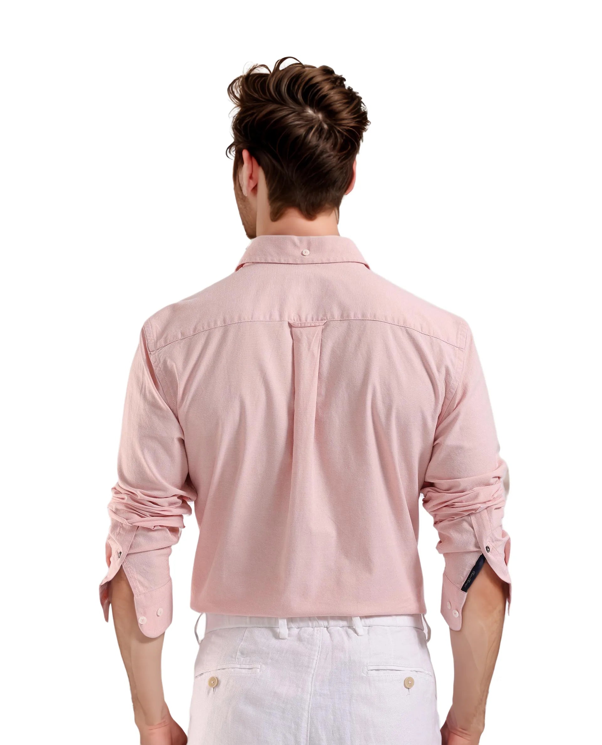 Rare Rabbit Men Oxo Pastel Peach Full Sleeve Collared Neck Button Closure Regular Fit Plain Shirt