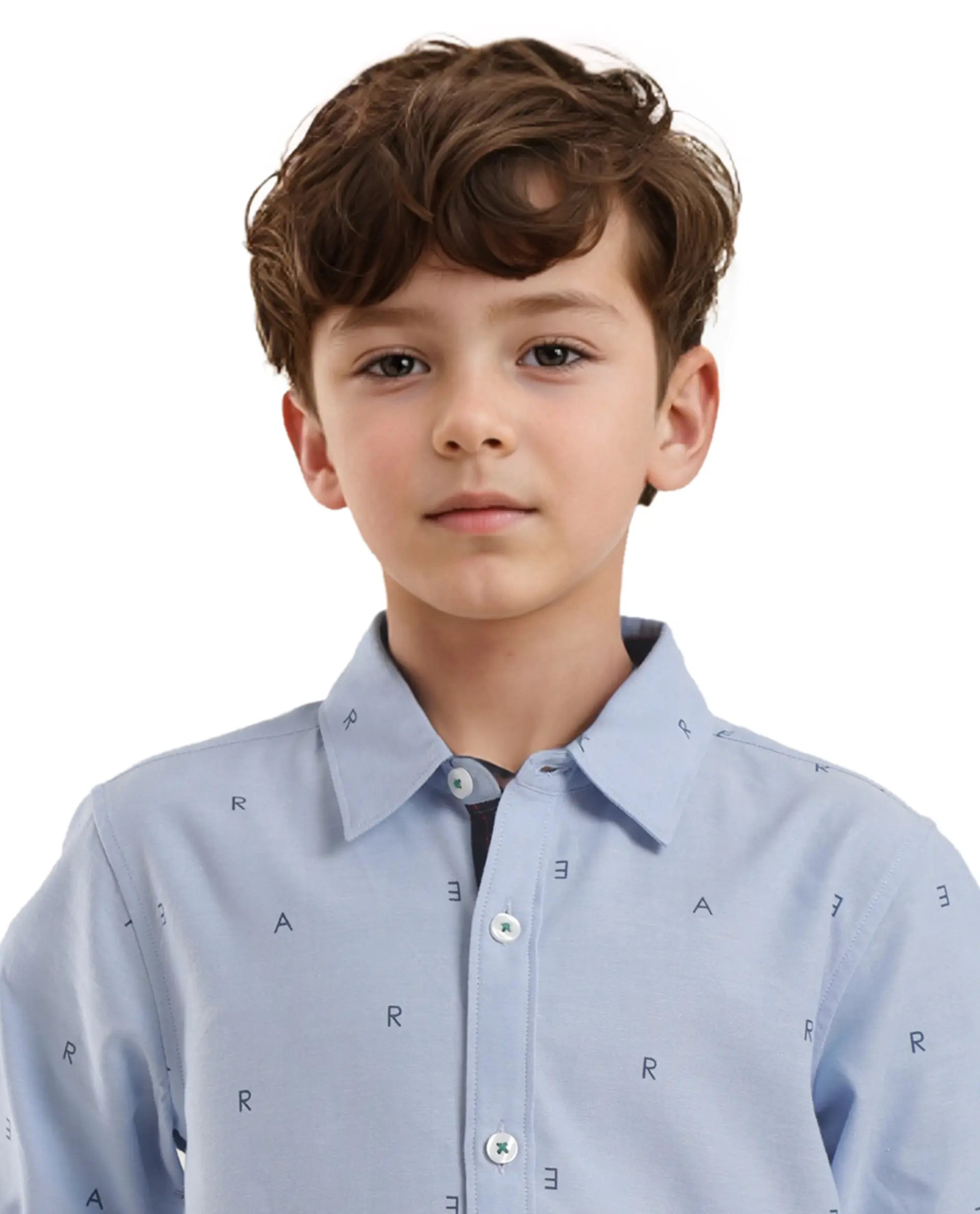 Rare Ones Kids Oxot Blue Cotton Full Sleeves Regular Collar All Over Print Regular Fit Shirt