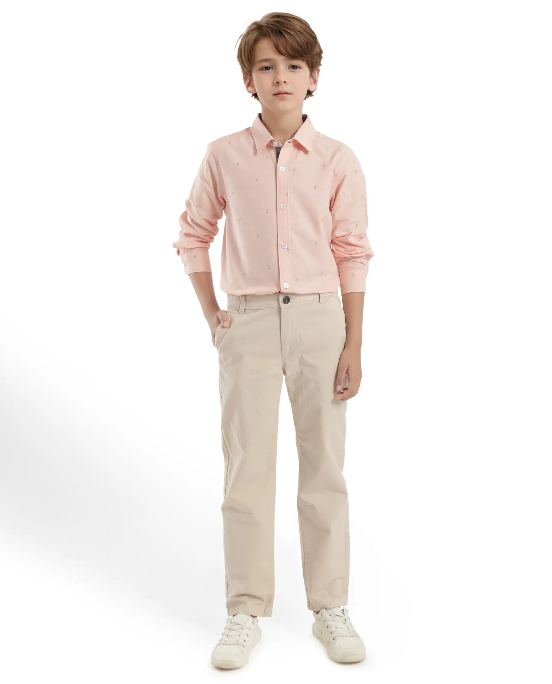 Rare Ones Kids Oxot Orange Cotton Full Sleeves Regular Collar All Over Print Regular Fit Shirt