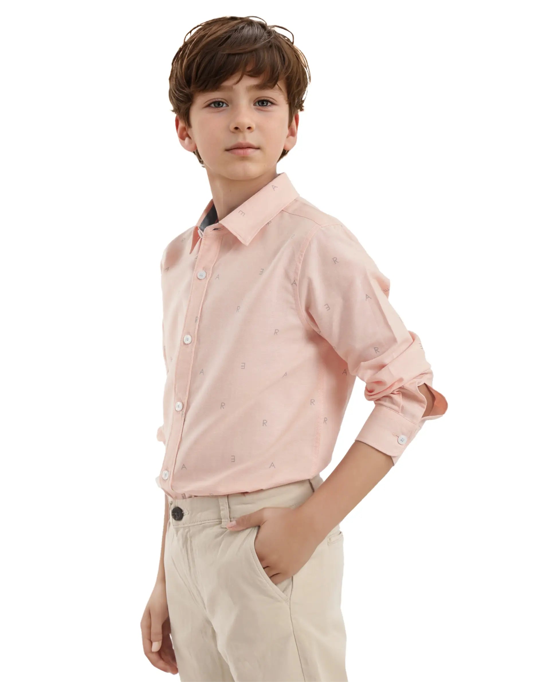 Rare Ones Kids Oxot Orange Cotton Full Sleeves Regular Collar All Over Print Regular Fit Shirt