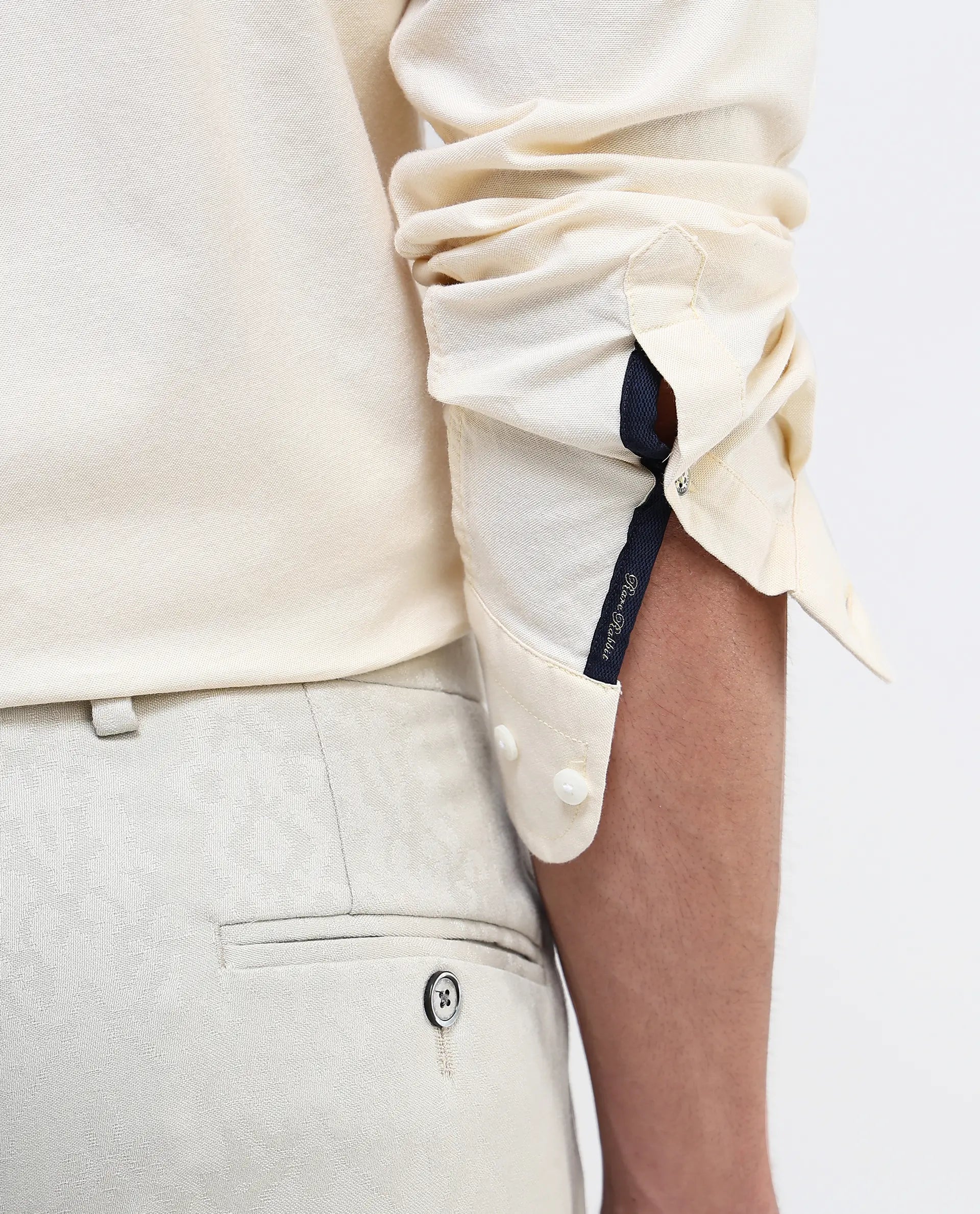 Rare Rabbit Men Oxo Pastel Yellow Full Sleeve Collared Neck Button Closure Regular Fit Plain Shirt