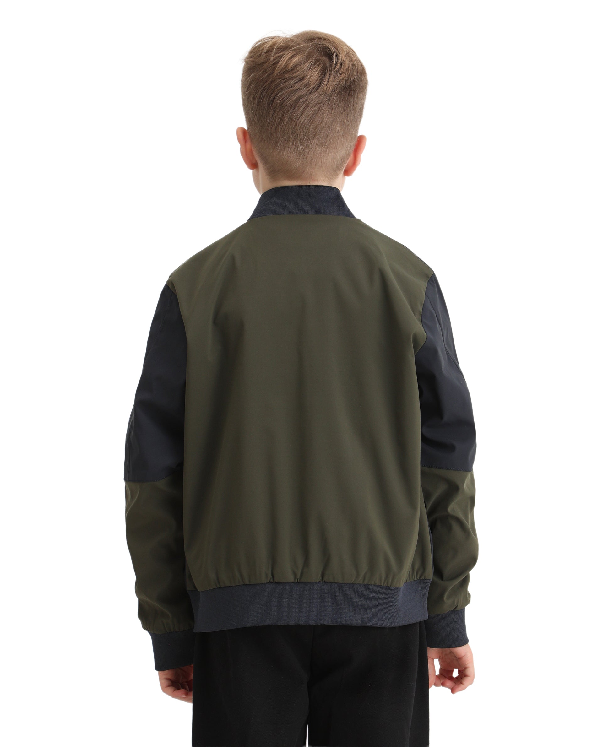 Rare Ones Kids Oza Navy Polyester Zipper Closure Ribbed Collar Plain Full Sleeves Regular Fit Jacket