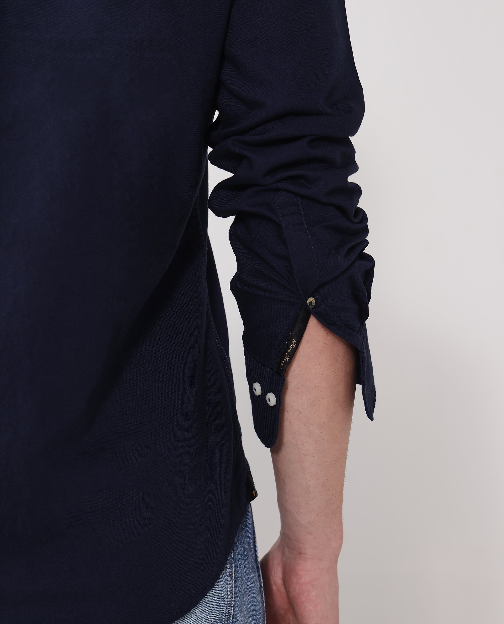 Rare Rabbit Men's Auxfo Navy Cotton Fabric Full Sleeves Solid Shirt