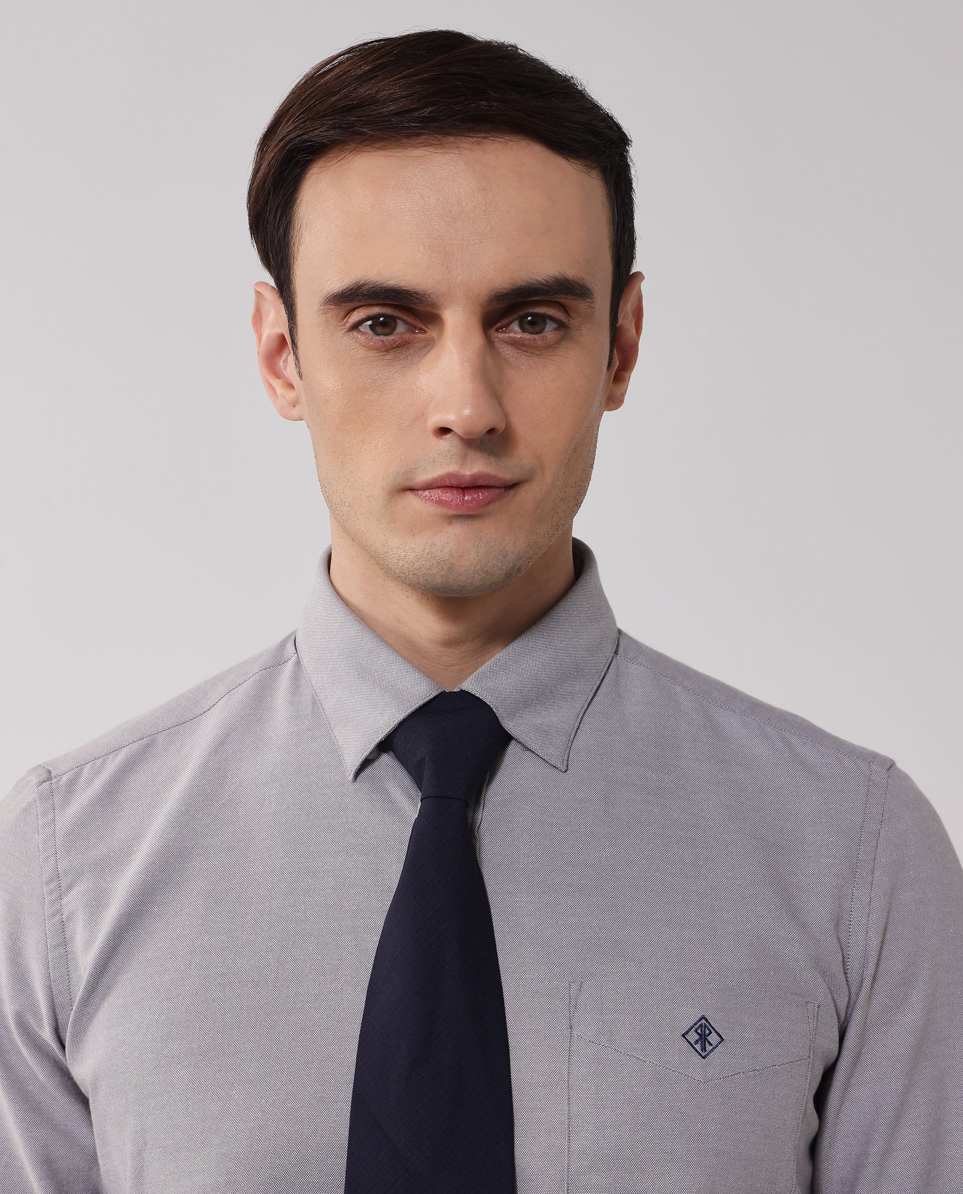 Rare Rabbit Men's Oxfom Grey Cotton Polyester Fabric Full Sleeves Button Down Collar Regular Fit Plain Formal Shirt