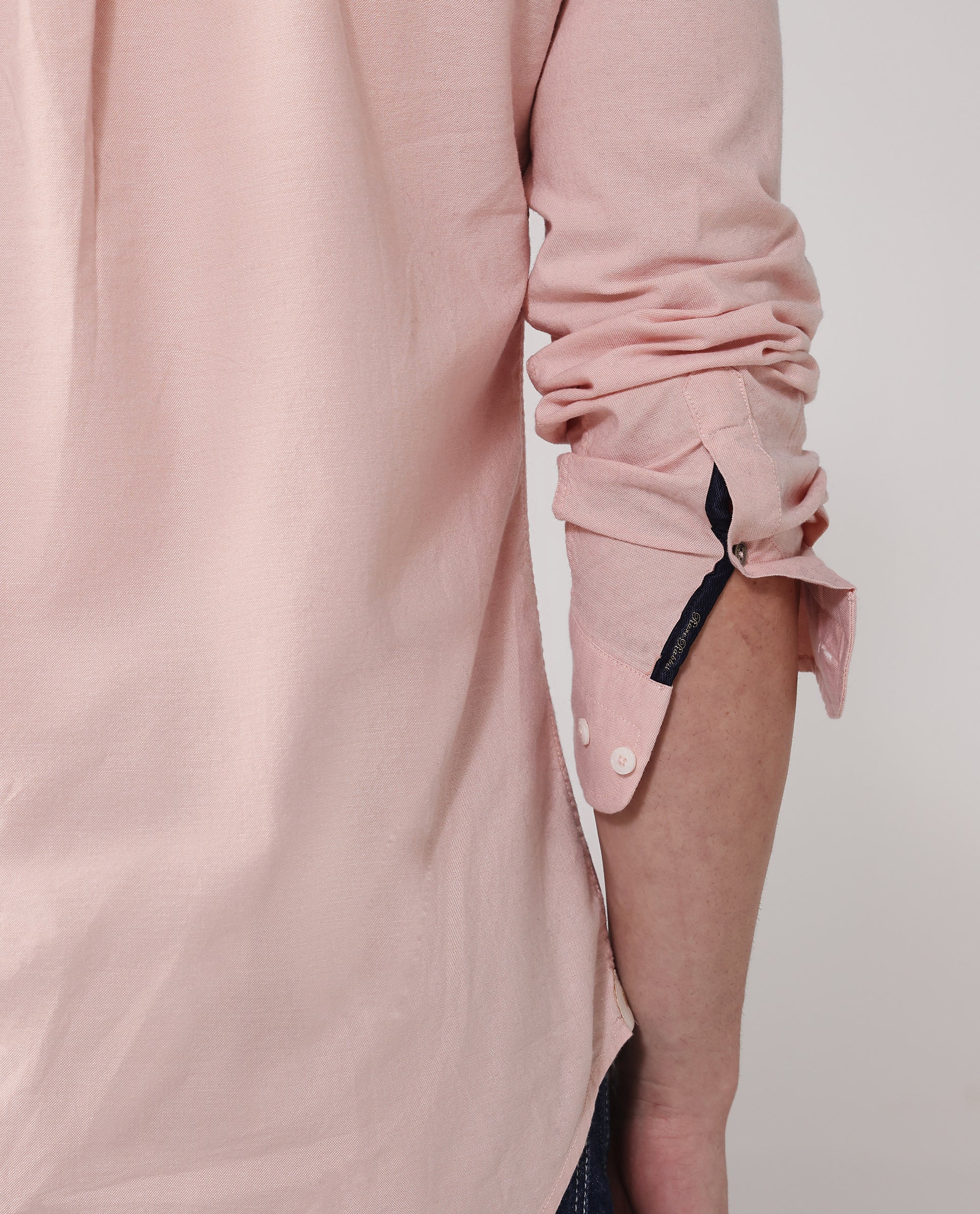 Rare Rabbit Men's Oxob Pastel Peach Cotton Blend Plain Regular Fit Ful