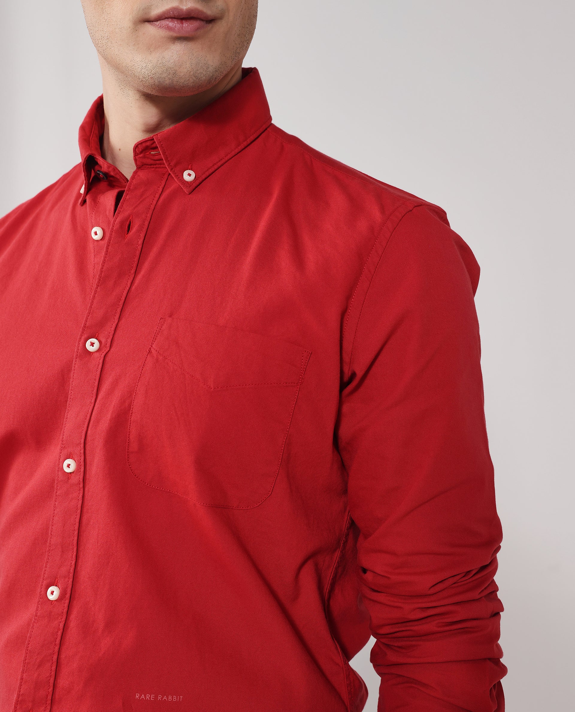 Rare Rabbit Men's Auxfo Red Cotton Fabric Full Sleeves Solid Formal Shirt