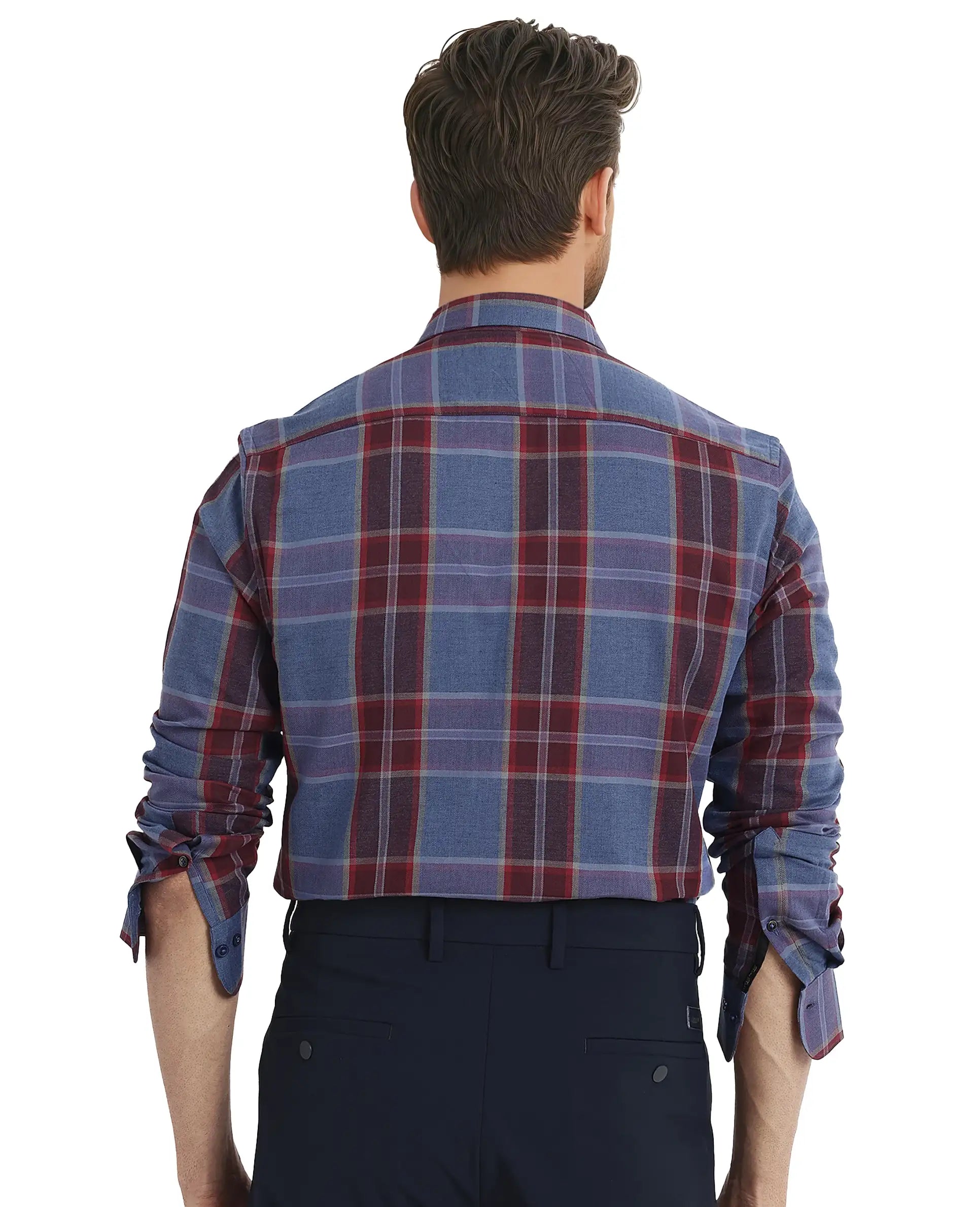 Rare Rabbit  Men's Paina Red Cotton Fabric Full Sleeves Regular Fit Twill Dupplin Checks Shirt