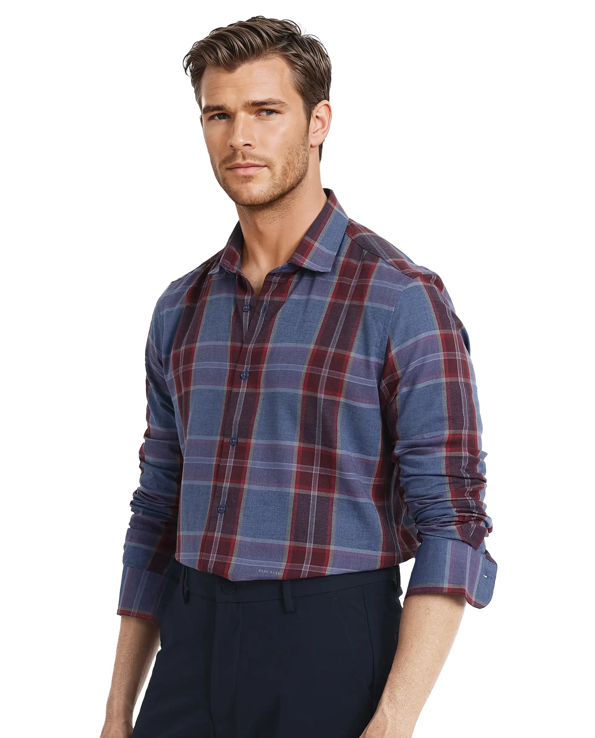 Rare Rabbit  Men's Paina Red Cotton Fabric Full Sleeves Regular Fit Twill Dupplin Checks Shirt