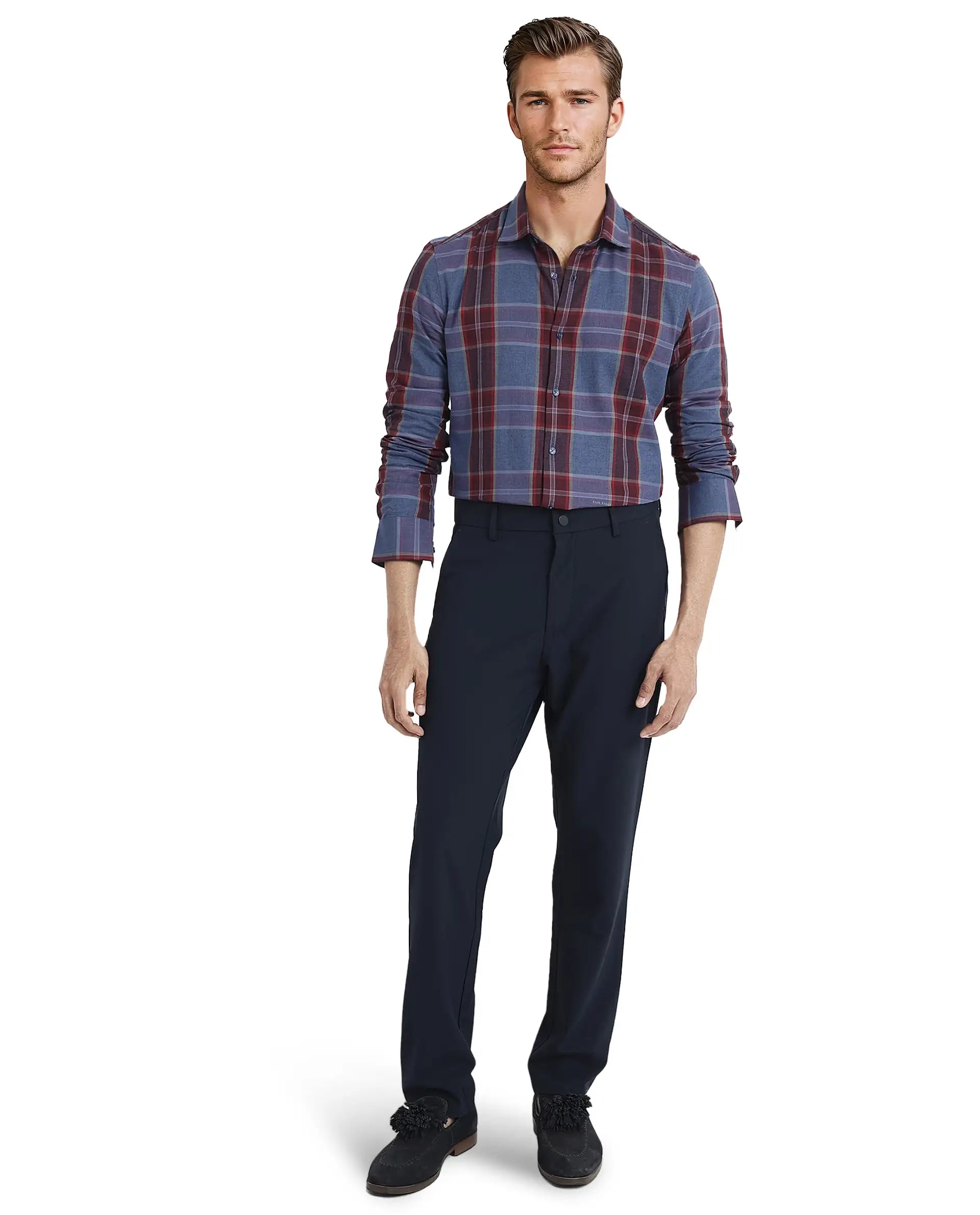 Rare Rabbit  Men's Paina Red Cotton Fabric Full Sleeves Regular Fit Twill Dupplin Checks Shirt