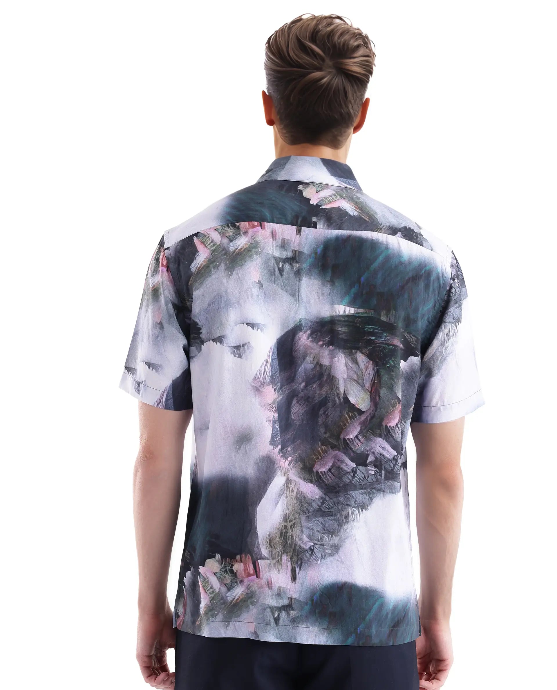 Rare Rabbit Men Painter Purple Cotton Fabric Full Sleeve Collared Neck Button Closure Slim Fit Printed Shirt