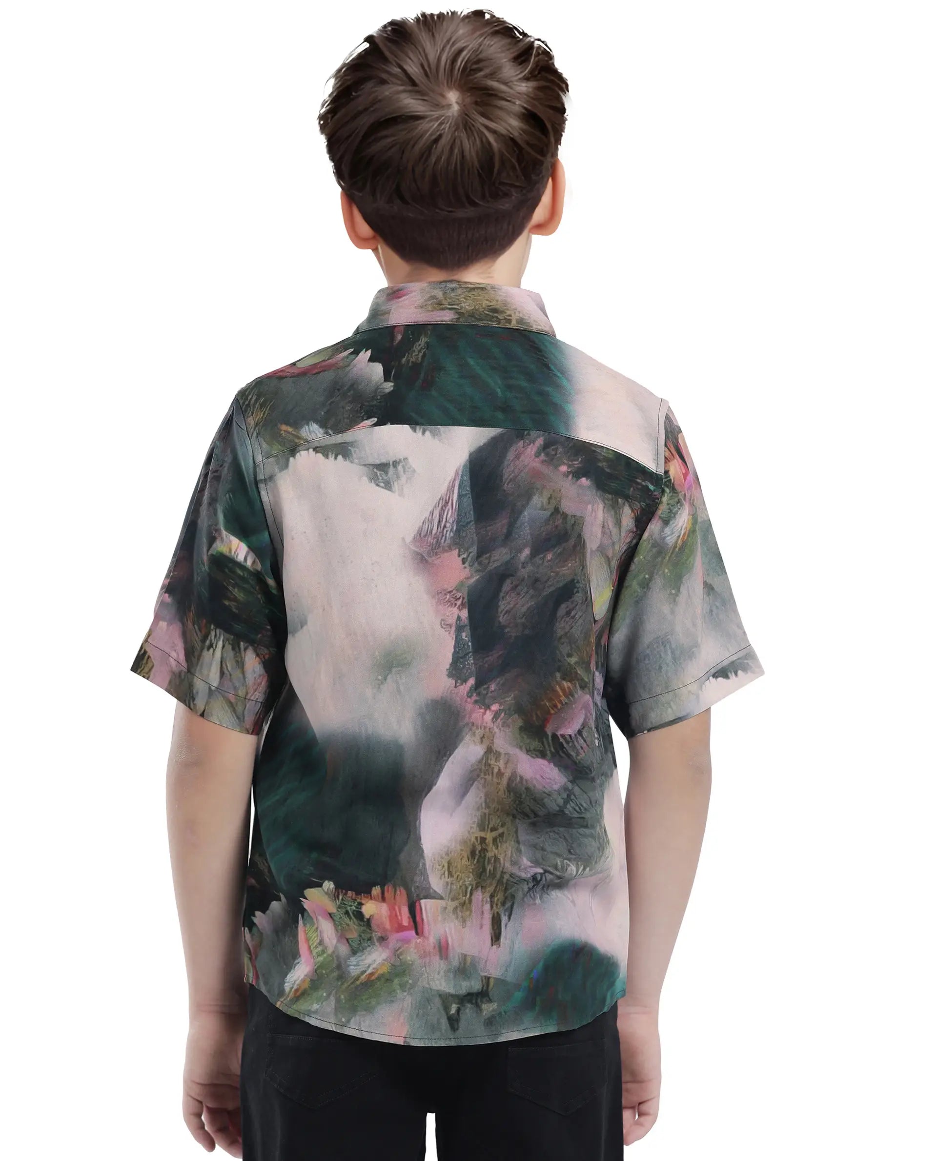 Rare Ones Kids Paint Green Viscose Half Sleeve Button Printed Regular Fit Shirt