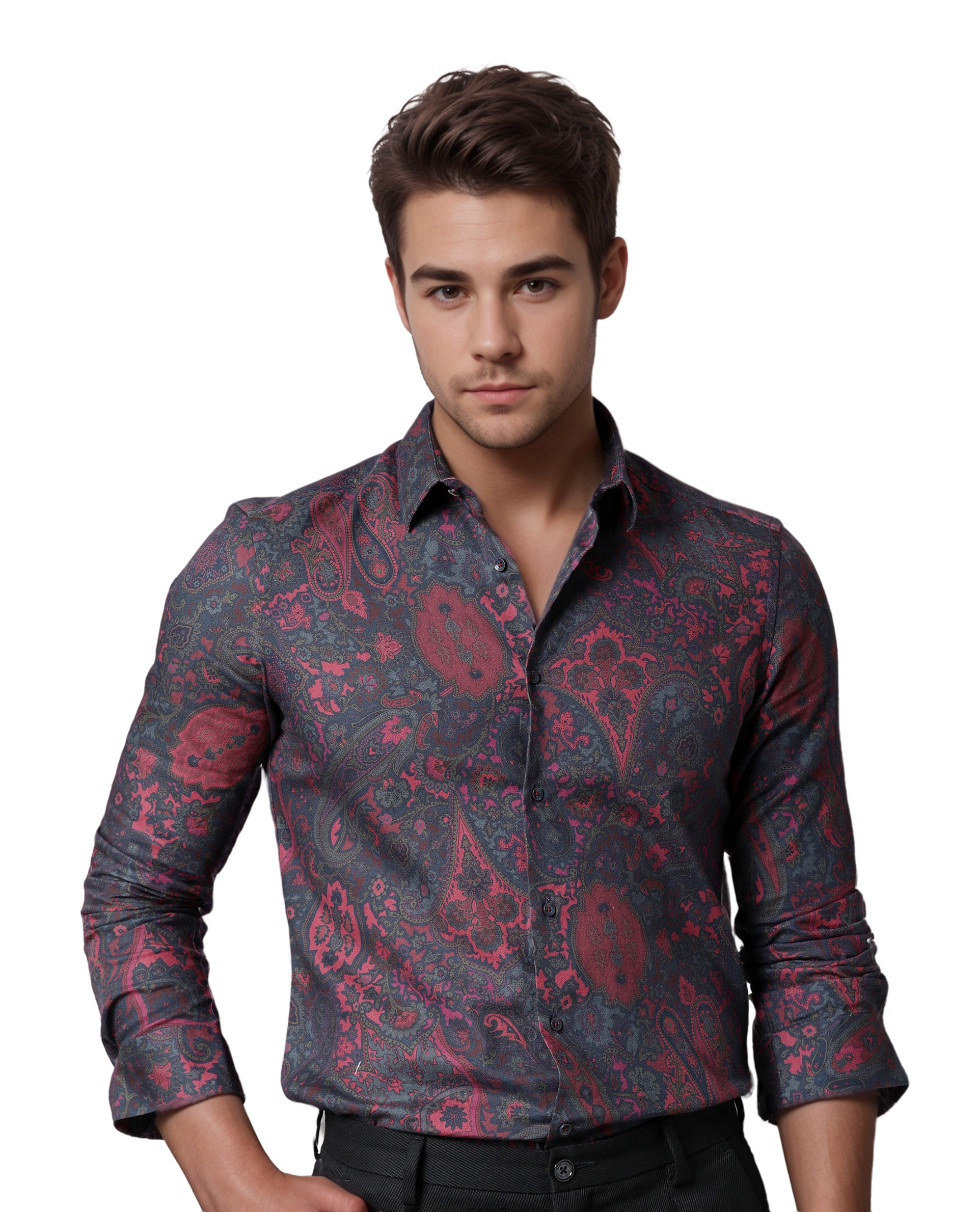 Rare Rabbit Men's Paizerr Pink Cotton Paisley Print Tailored Fit Full Sleeve Collared Shirt