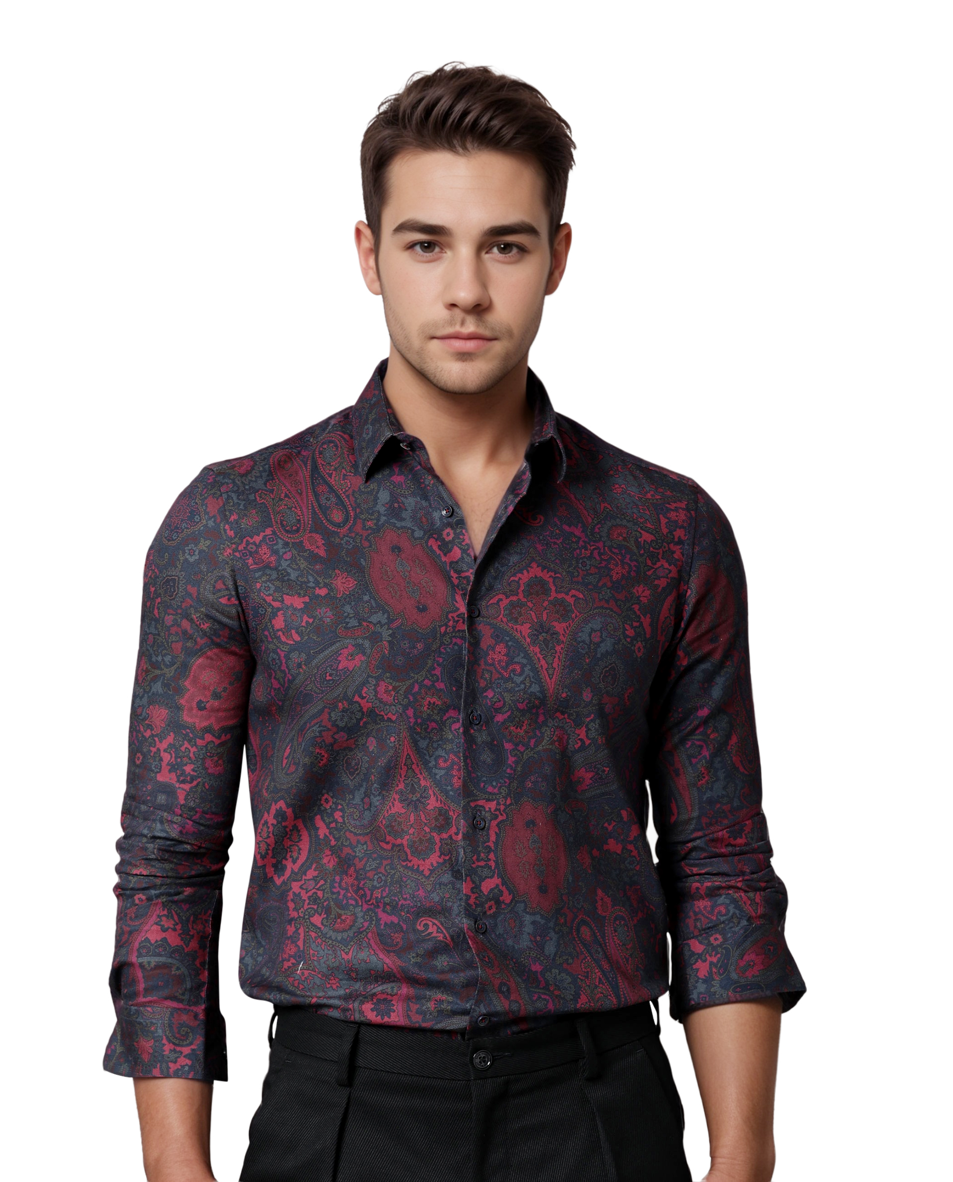 Rare Rabbit Men's Paizerr Pink Cotton Fabric Full Sleeves Paisley Print Shirt