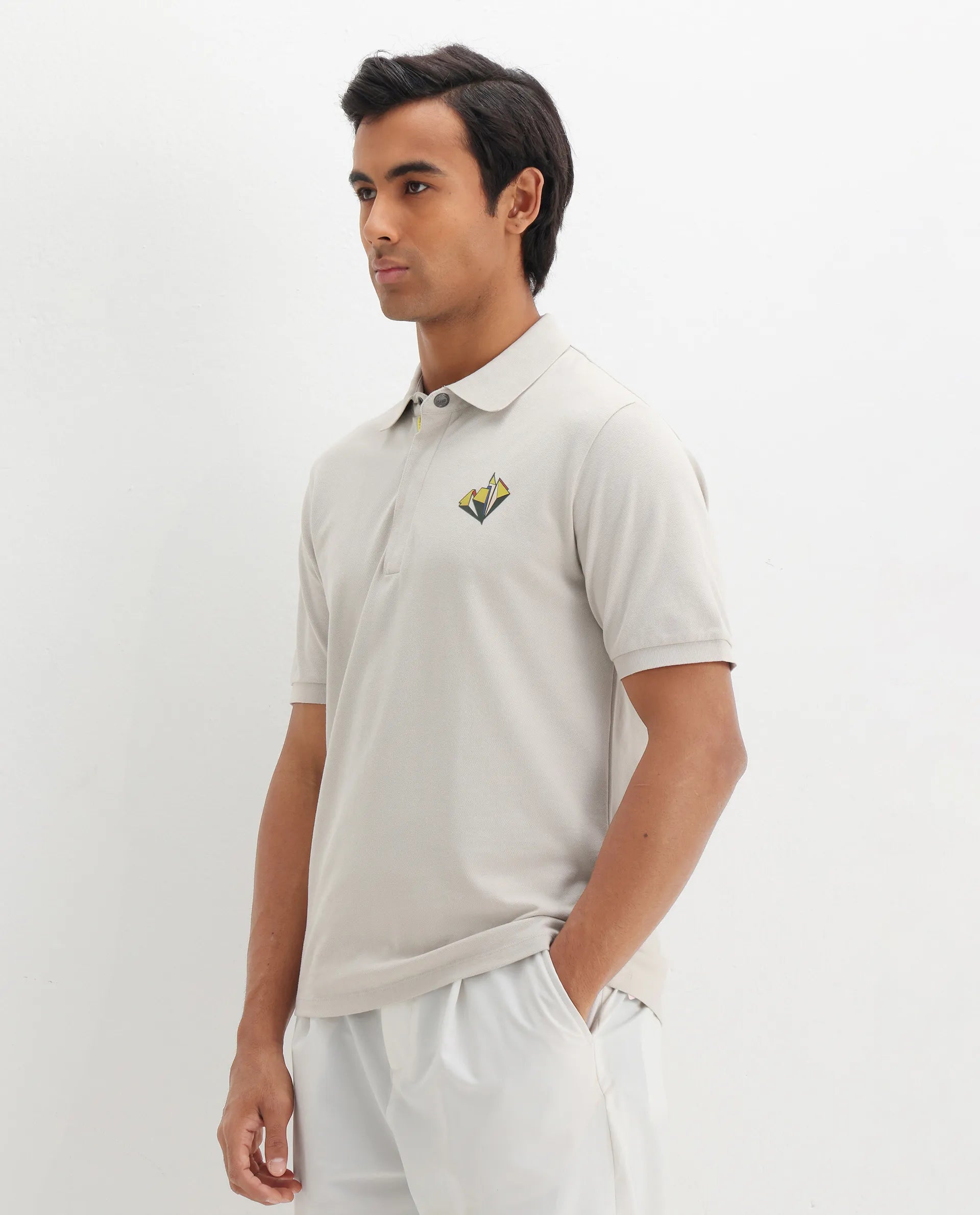 Rare Rabbit Men's Palmer Beige Cotton Plain Regular Fit Half Sleeve Polo