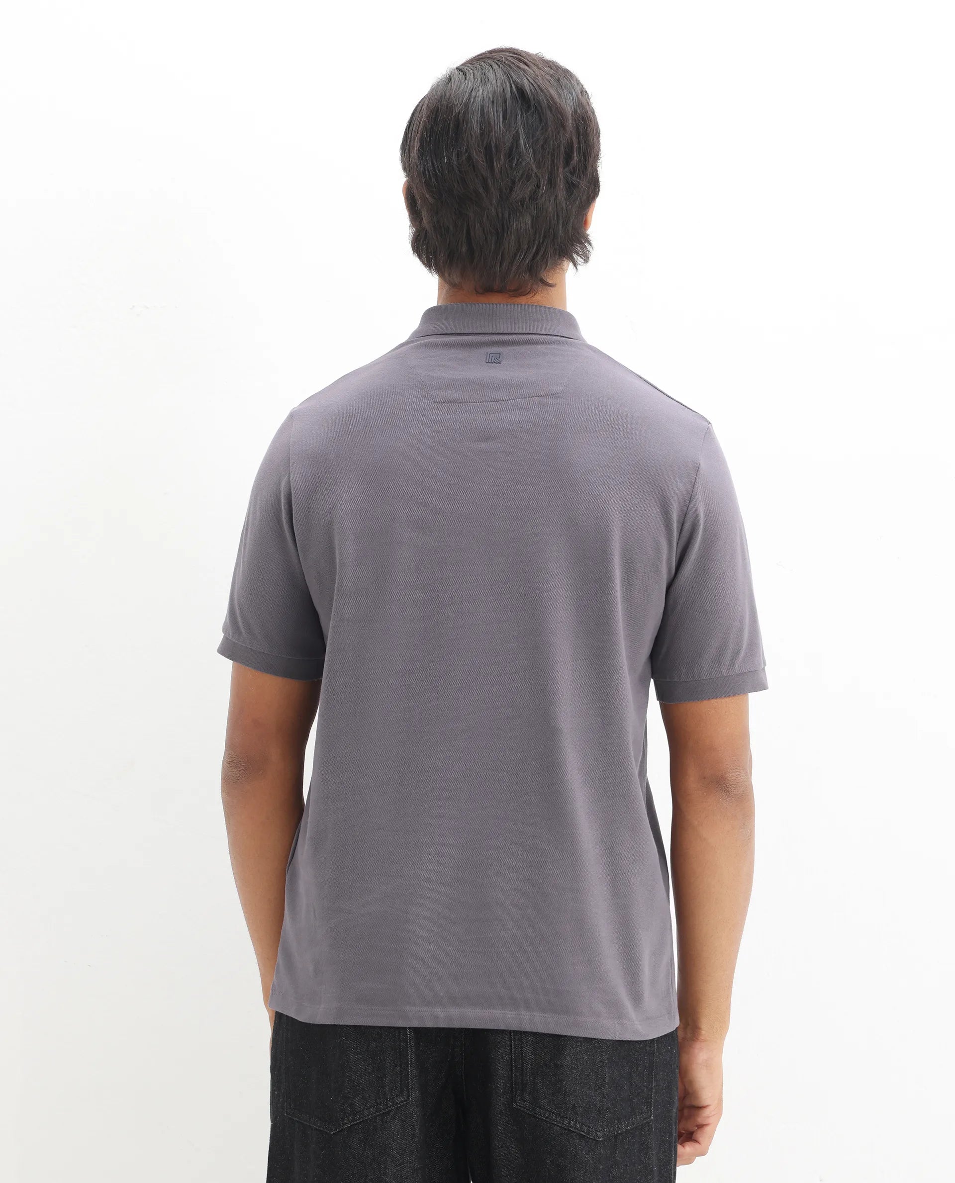 Rare Rabbit Men's Palmer Dusky Grey Cotton Plain Regular Fit Half Sleeve Polo