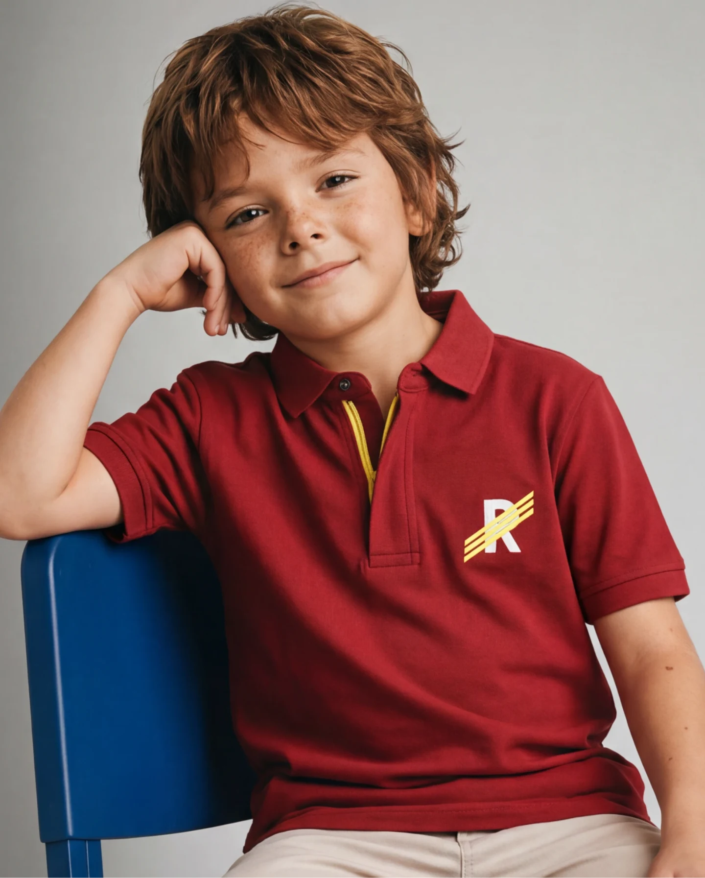 Rare Ones Kids Palmi Red Cotton Fabric Button Closure Regular Fit Polo