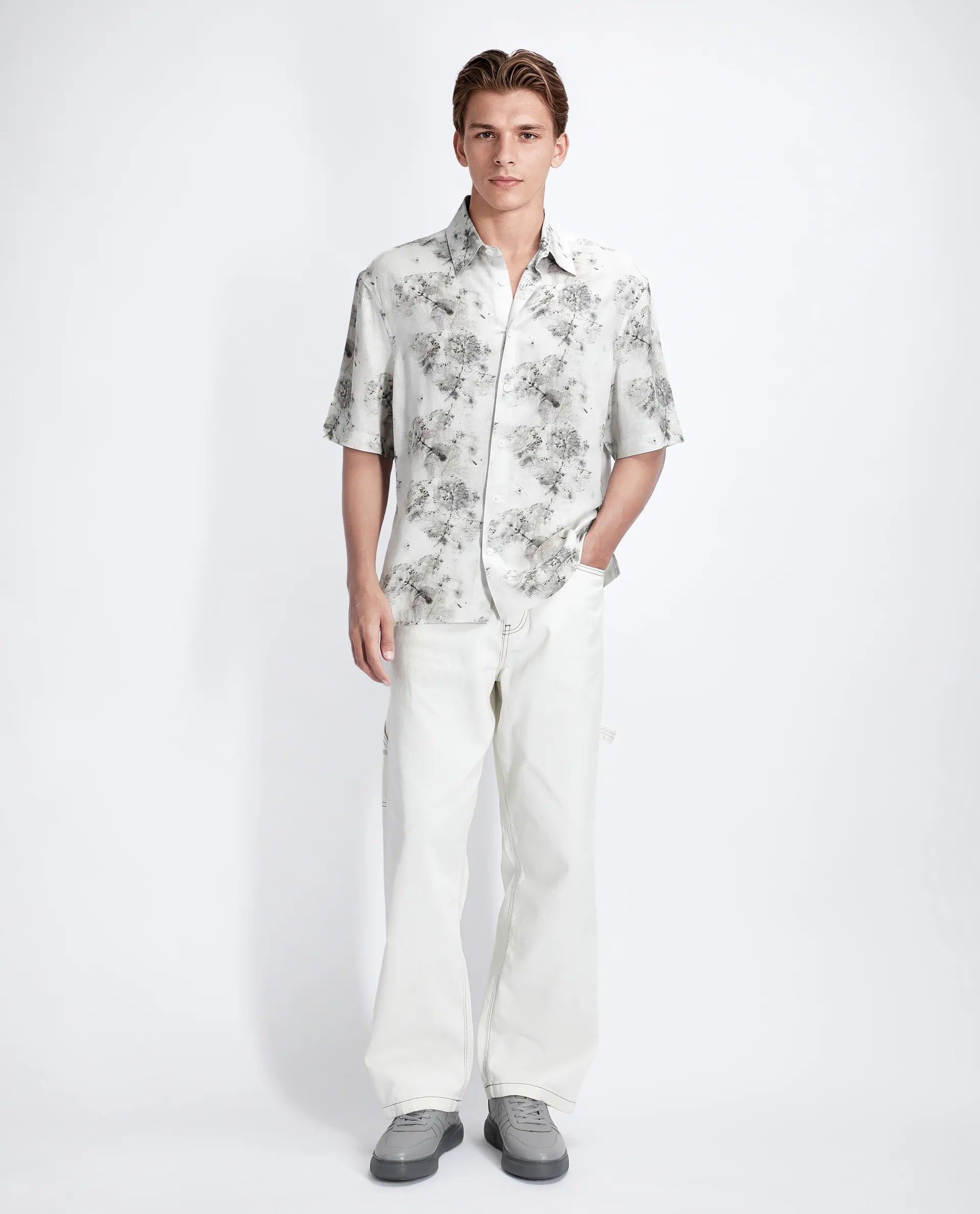 Rare Rabbit Men's Palmz White Cotton Floral Print Regular Fit Half Sleeve Collared Shirt