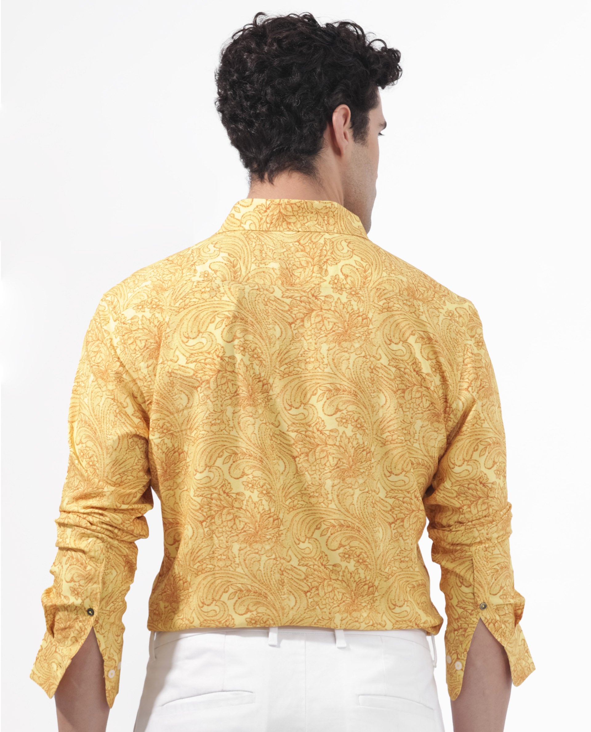 Rare Rabbit Men's Pamat Yellow Viscose Fabric Full Sleeves Paisley Print Shirt