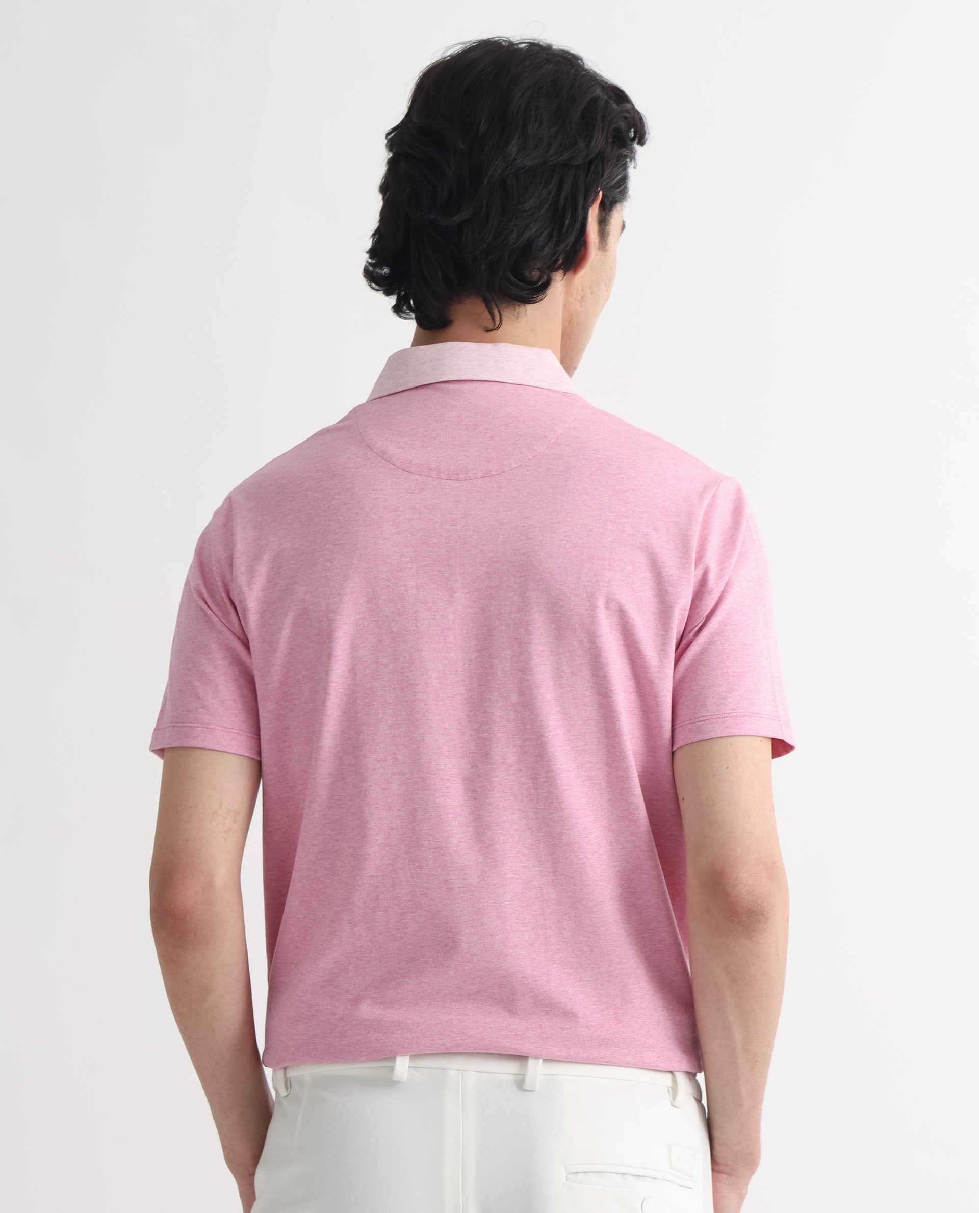 Rare Rabbit Men's Panel Pink Cotton Fabric Collared Neck Zipper Closure Half Sleeve Melange Polo T-Shirt