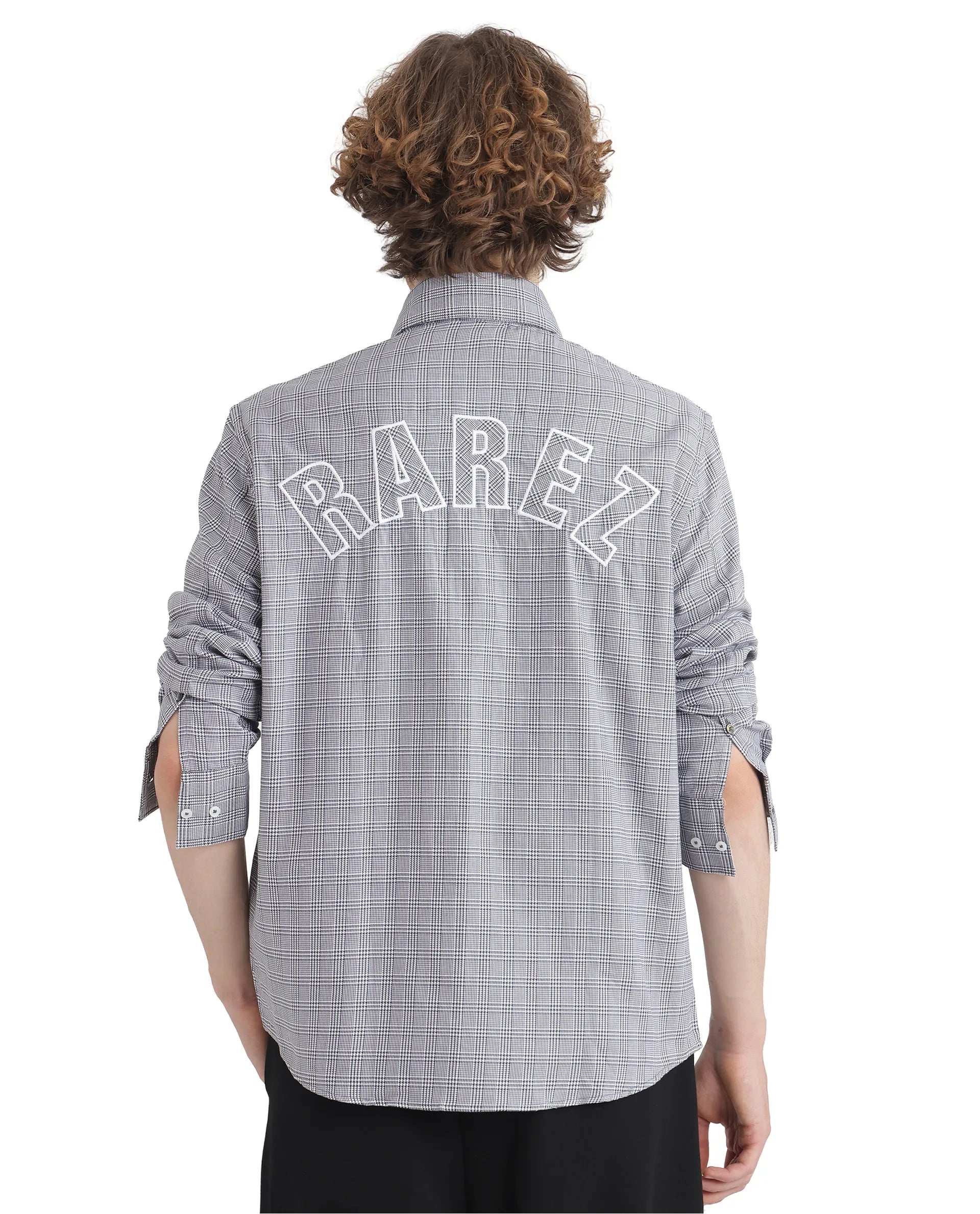 Rare Rabbit Men's Pankal Black Cotton Fabric Full Sleeve Oversized Fit Checks Shirt