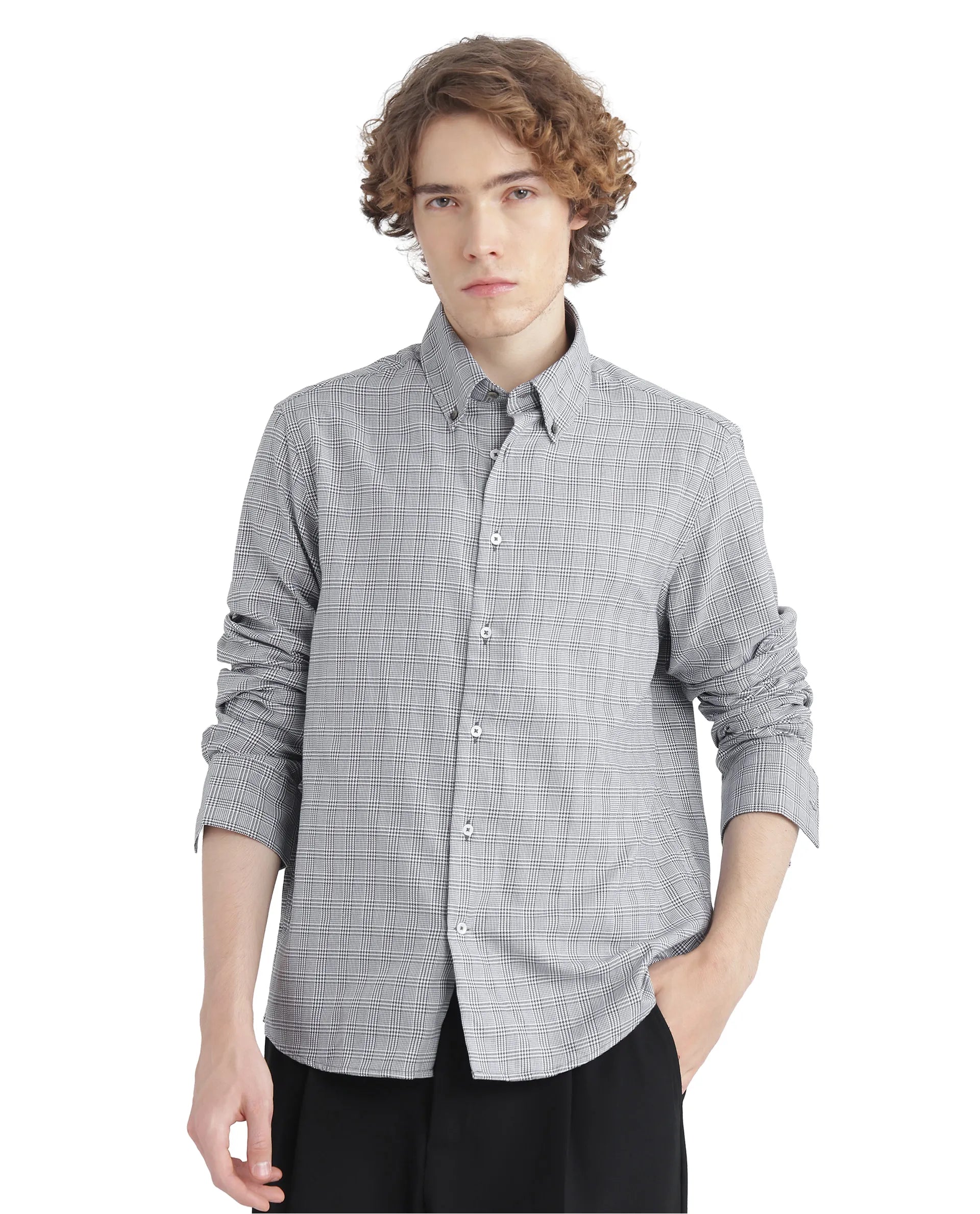 Rare Rabbit Men's Pankal Black Cotton Fabric Full Sleeve Oversized Fit Checks Shirt