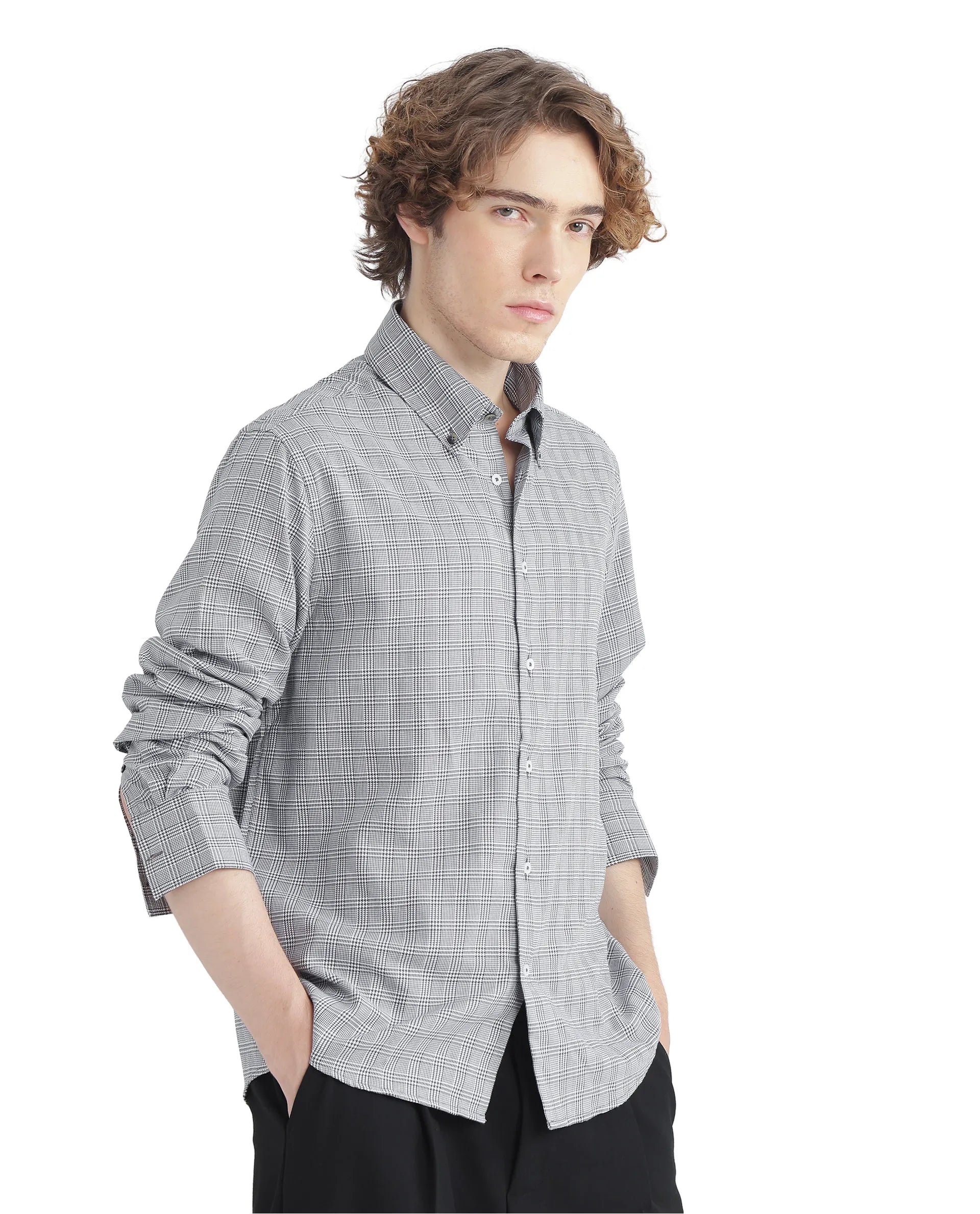 Rare Rabbit Men's Pankal Black Cotton Fabric Full Sleeve Oversized Fit Checks Shirt