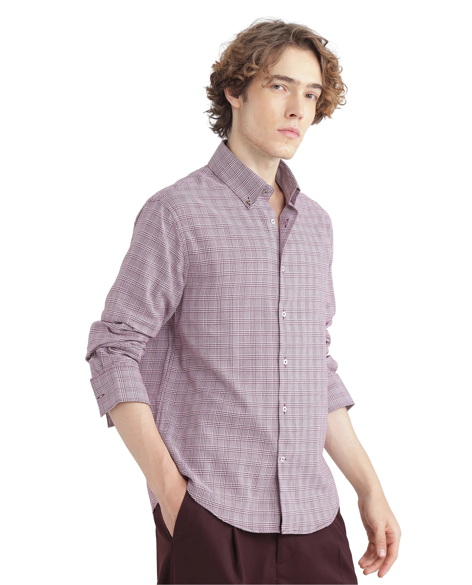 Rare Rabbit Men's Pankal Maroon Cotton Fabric Full Sleeve Oversized Fit Checks Shirt