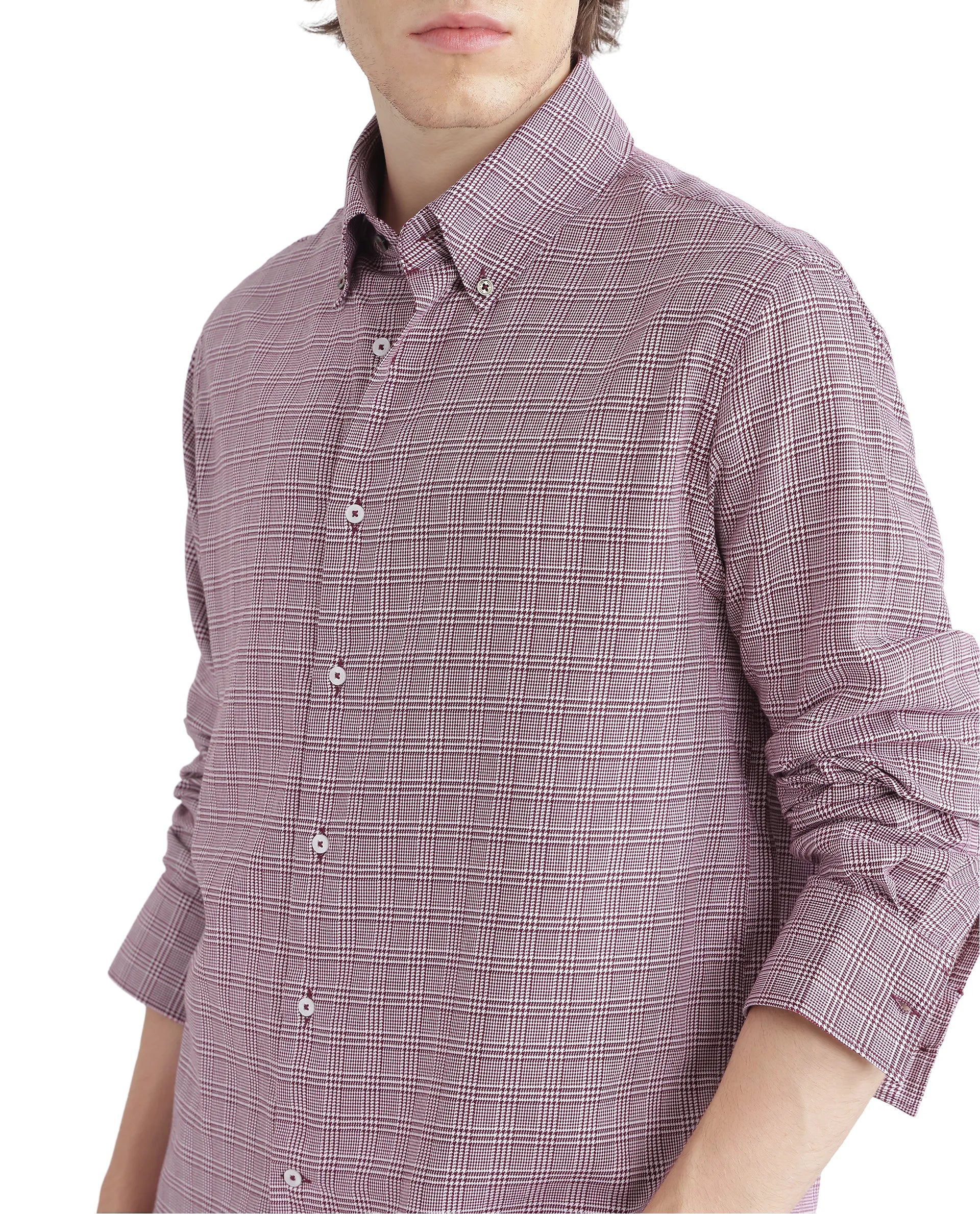 Rare Rabbit Men's Pankal Maroon Cotton Fabric Full Sleeve Oversized Fit Checks Shirt