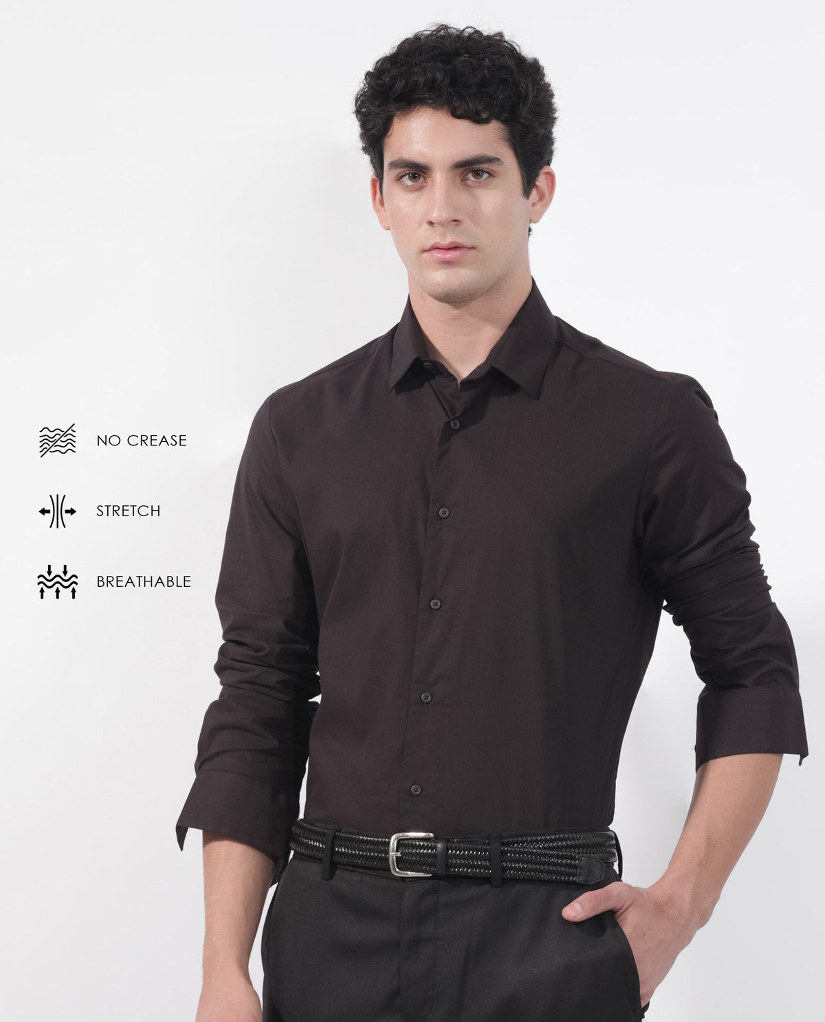 Rare Rabbit Men's Para Dark Maroon Cotton Fabric Full Sleeves Creaseless Solid Shirt