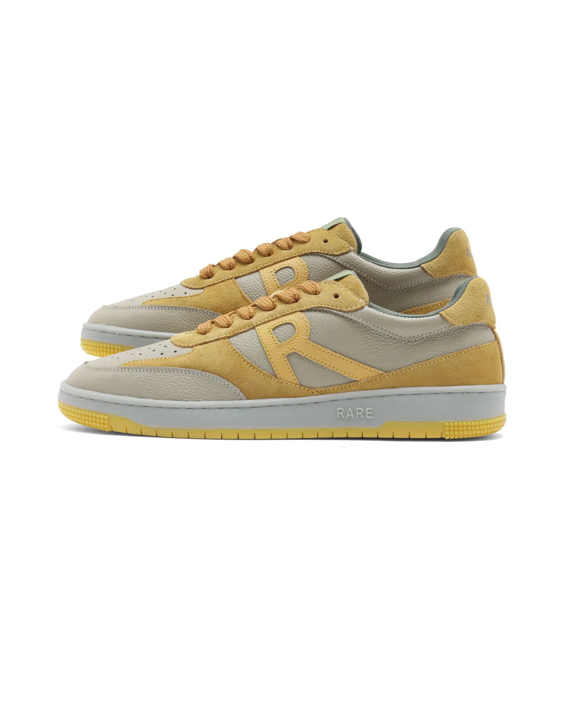 Rare Rabbit Men's Parallax Sage/Yellow Genuine Suede Colorblock Low-Top Lace-Up Sneaker Shoes