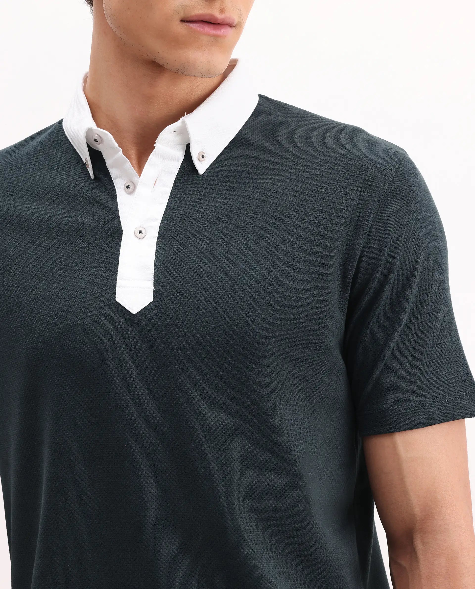 Rare Rabbit Men's Parma 2 Petrol Cotton Plain Regular Fit Half Sleeve Polo