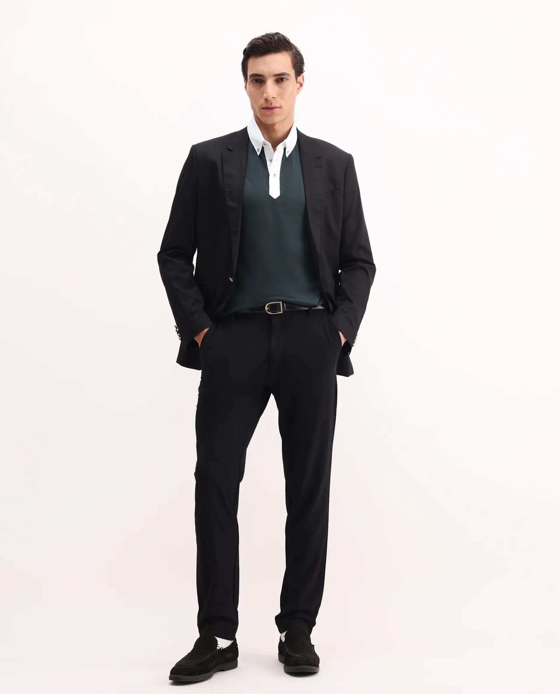 Rare Rabbit Men's Parma 2 Petrol Cotton Plain Regular Fit Half Sleeve Polo