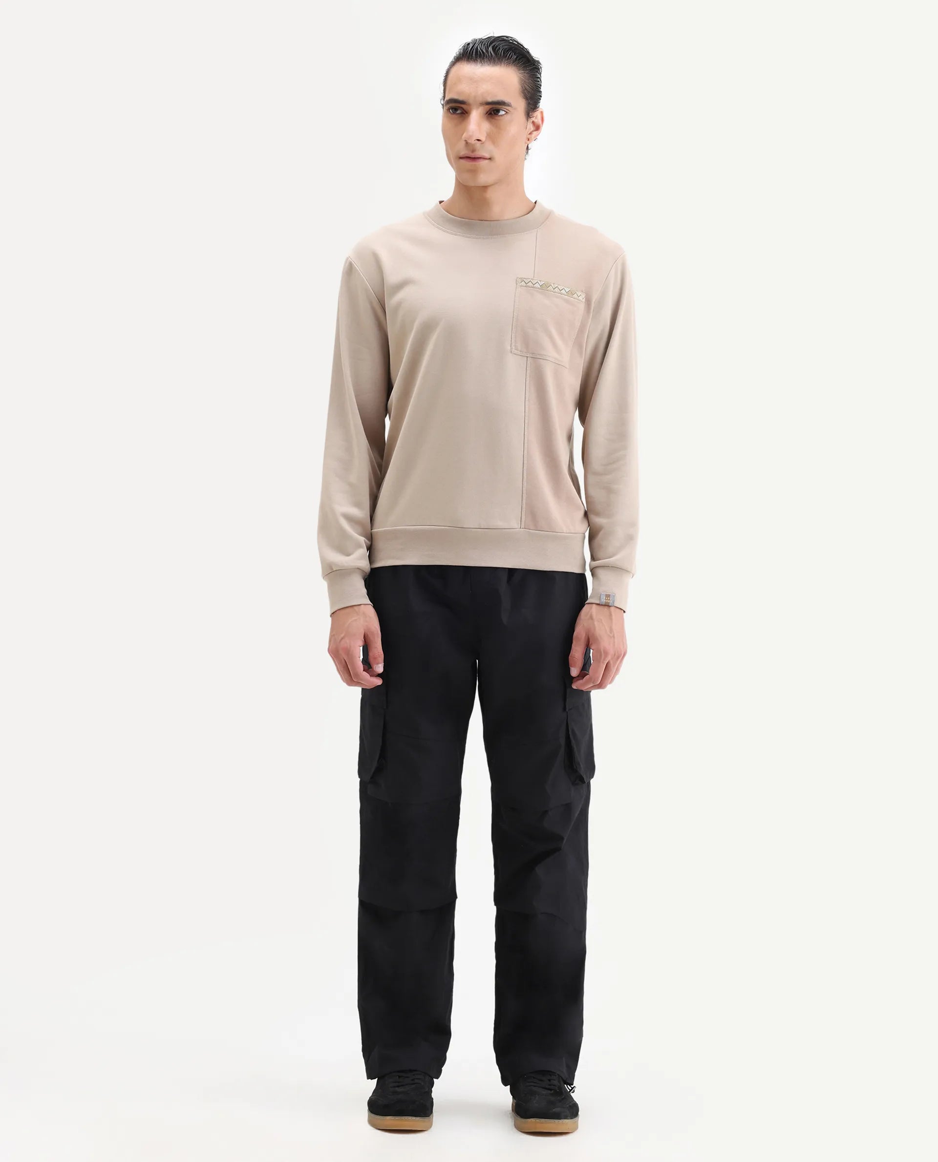 Rare Rabbit Men's Parc Black Cotton Plain Regular Fit Trouser