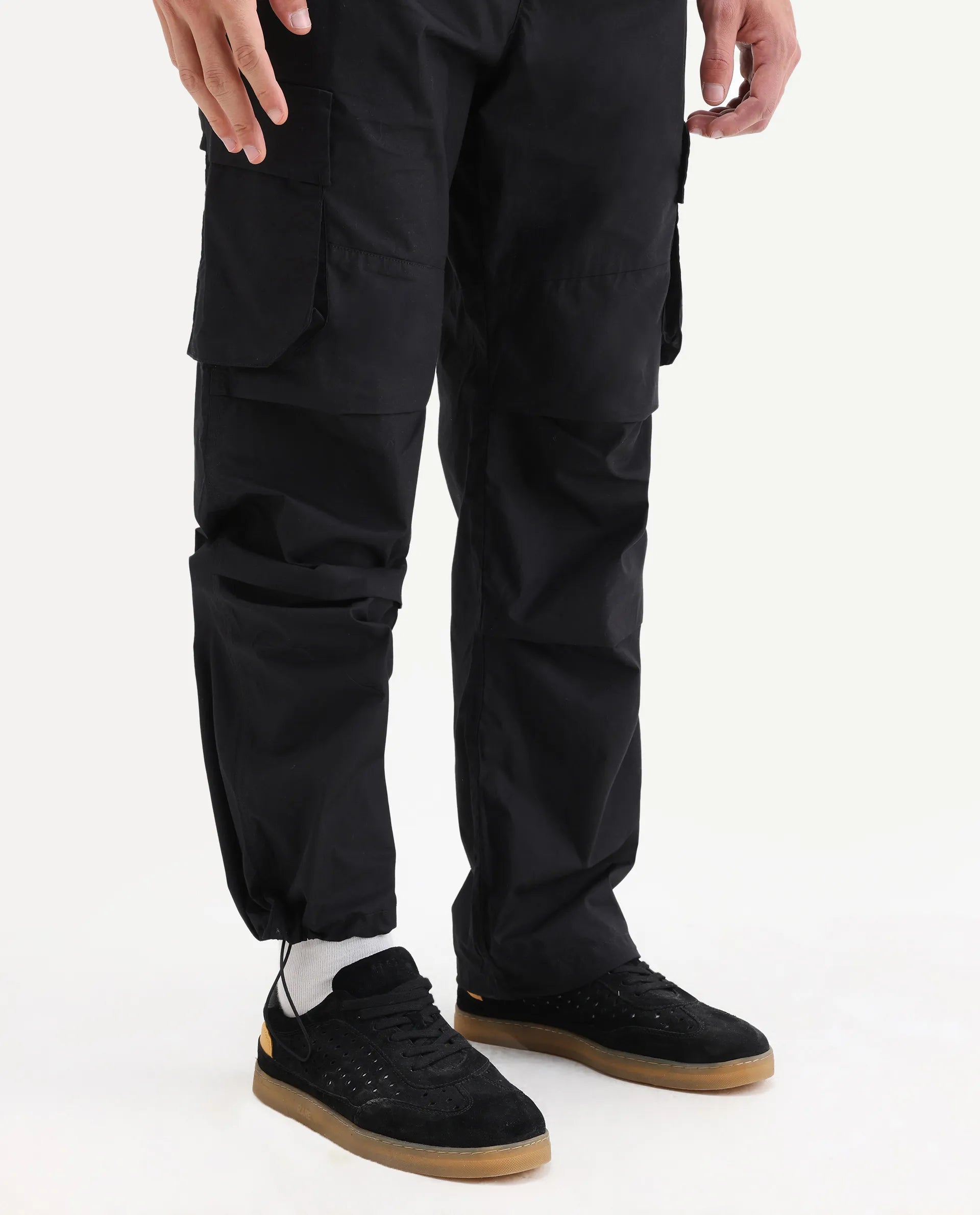 Rare Rabbit Men's Parc Black Cotton Plain Regular Fit Trouser