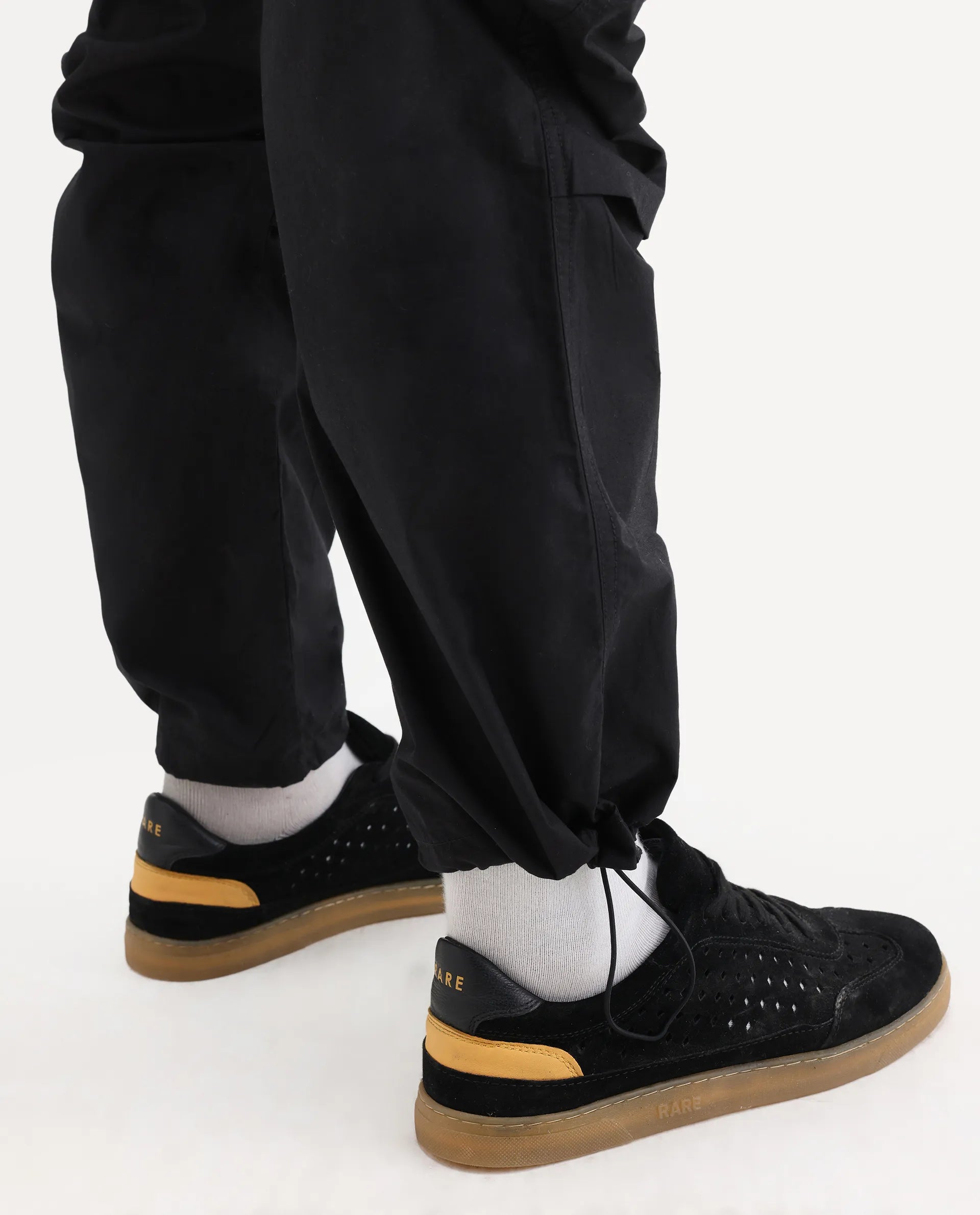 Rare Rabbit Men's Parc Black Cotton Plain Regular Fit Trouser