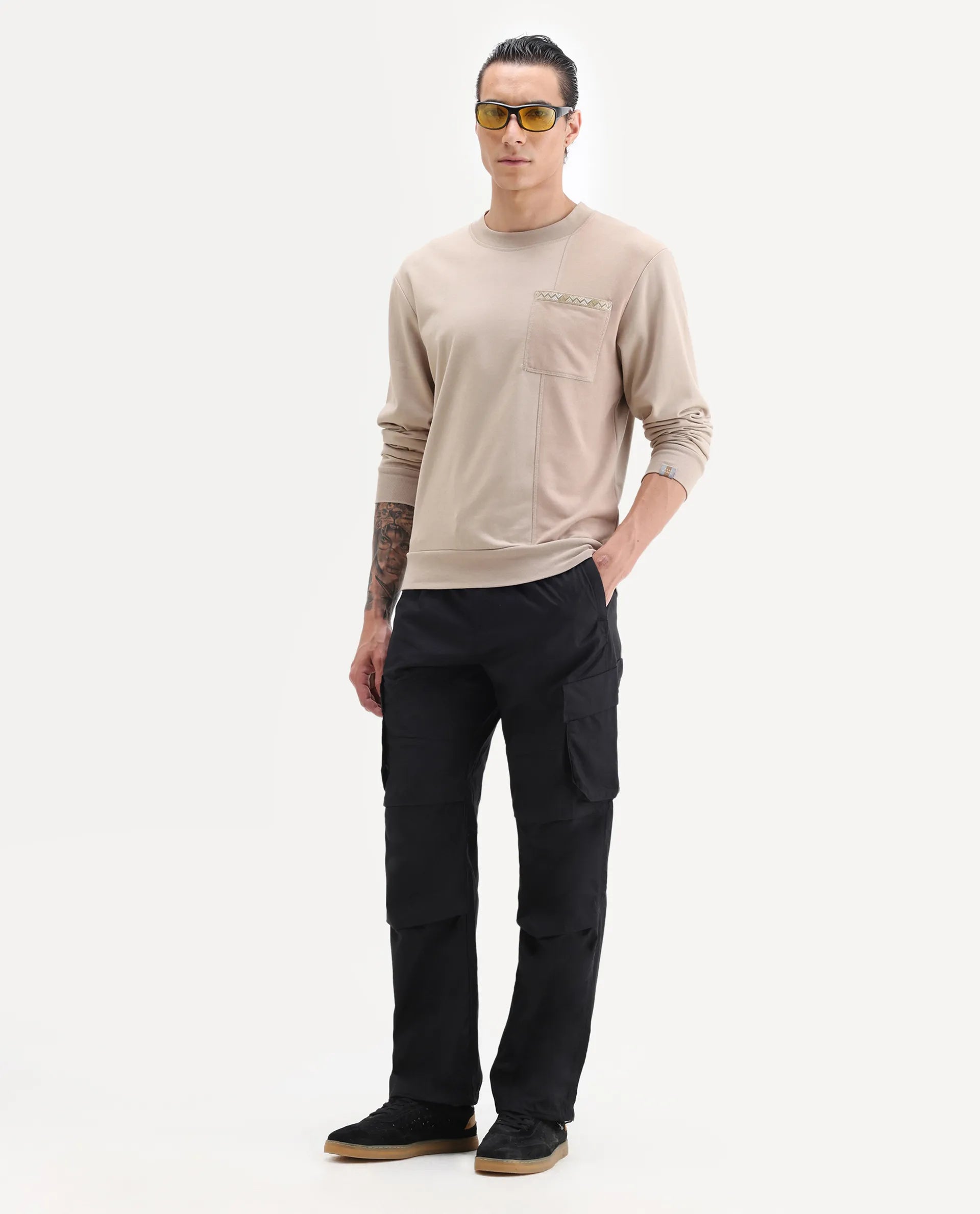 Rare Rabbit Men's Parc Black Cotton Plain Regular Fit Trouser