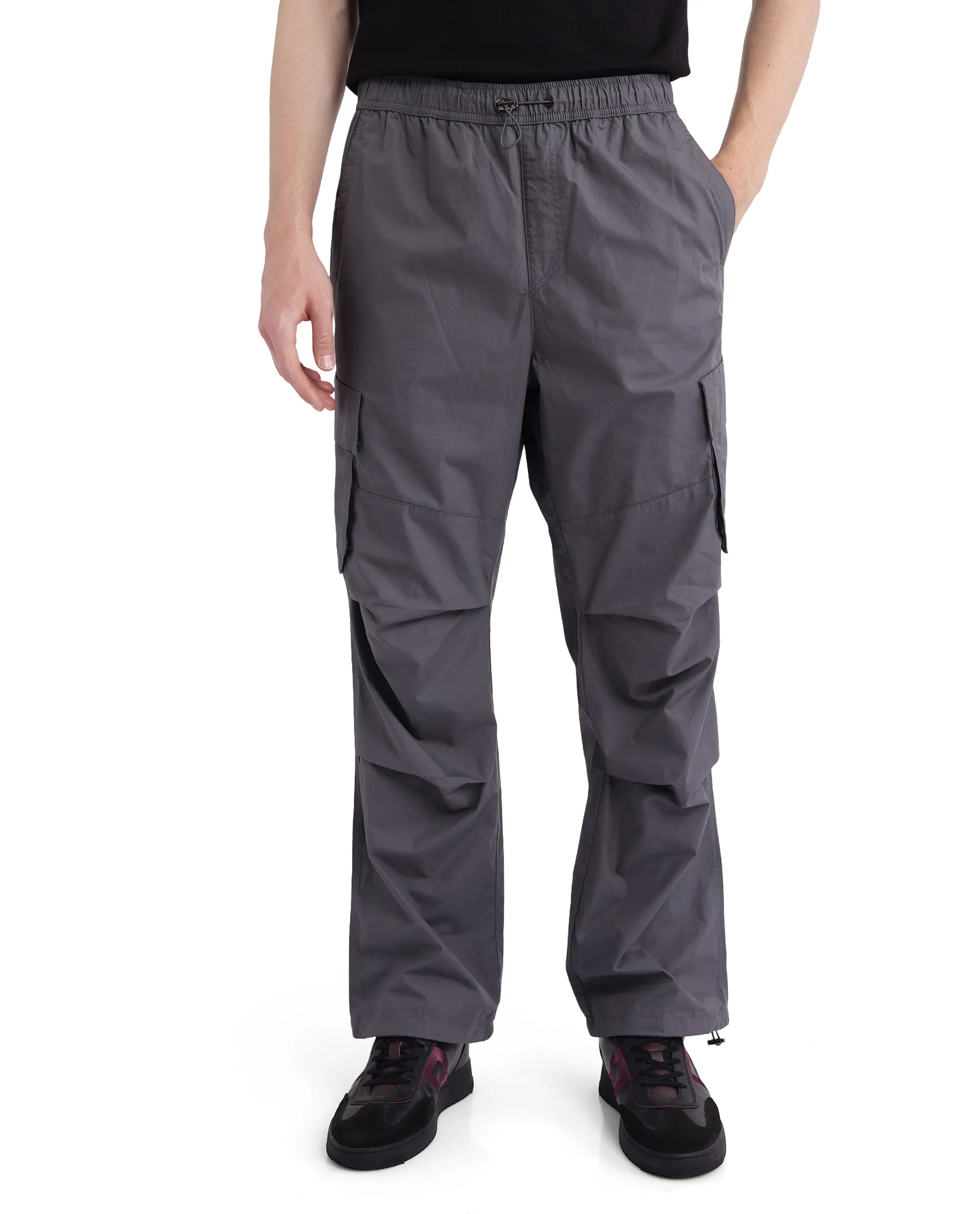 Rare Rabbit Men's Parc Grey Button Closure Regular Fit Plain Trouser
