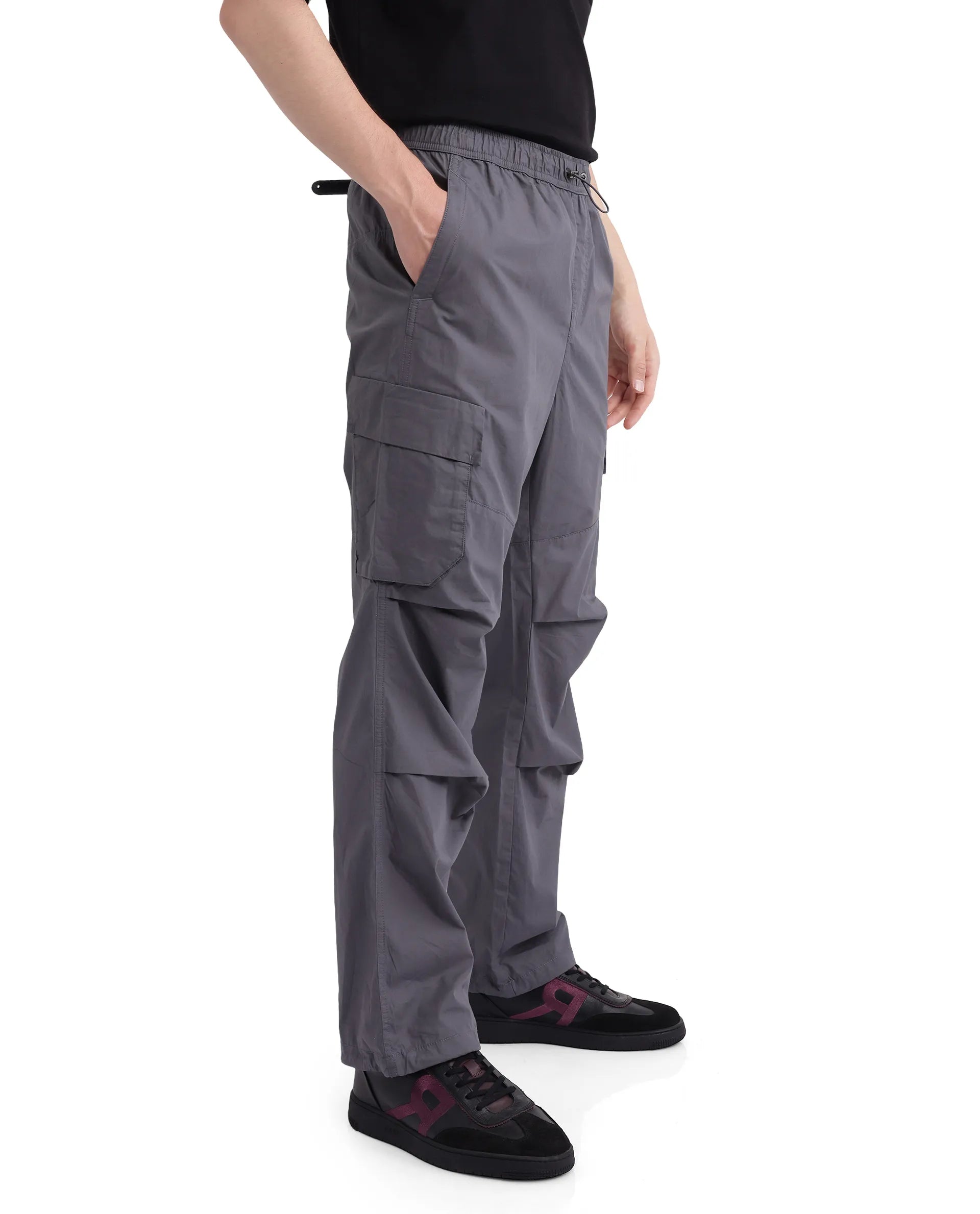 Rare Rabbit Men's Parc Grey Button Closure Regular Fit Plain Trouser