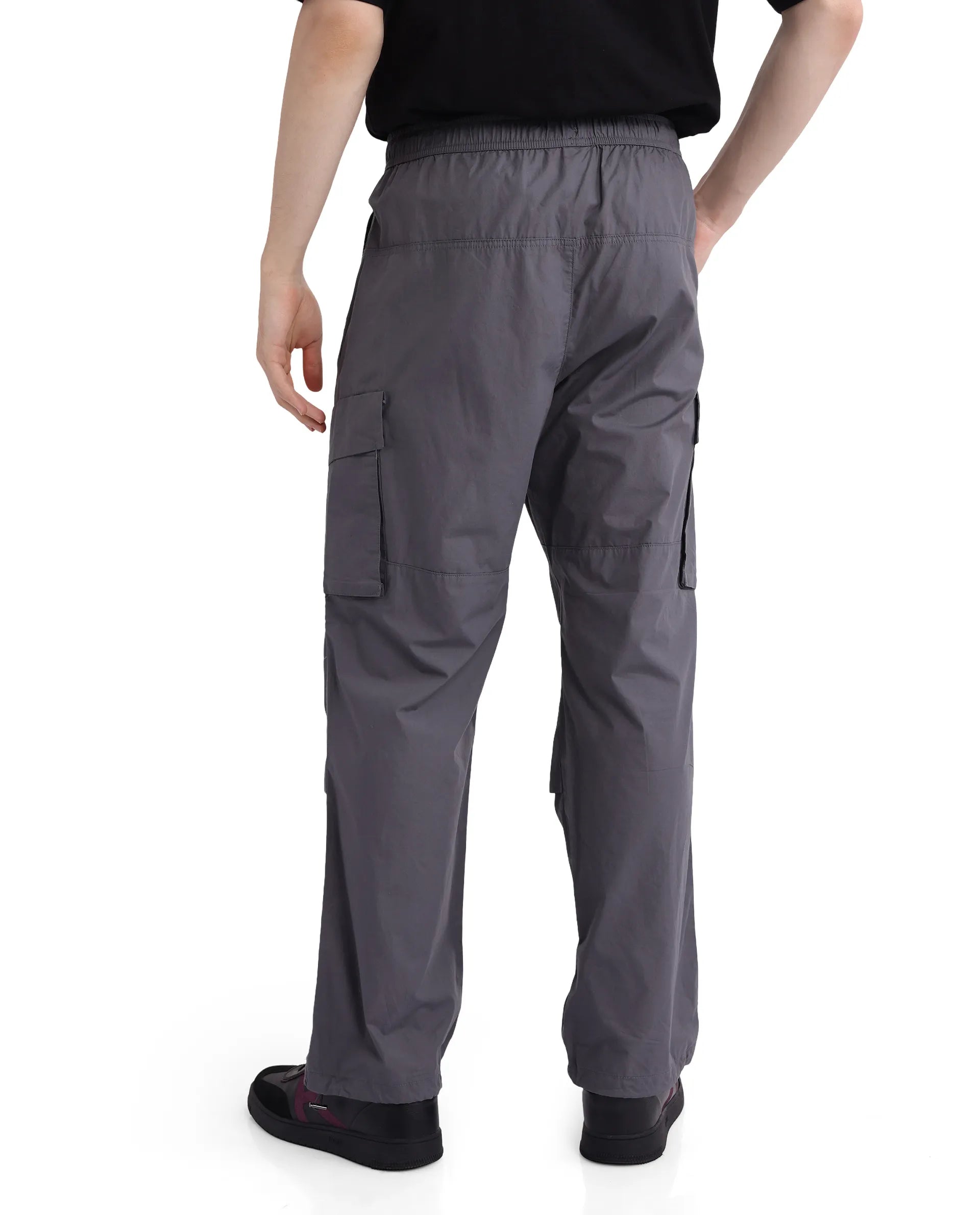 Rare Rabbit Men's Parc Grey Button Closure Regular Fit Plain Trouser