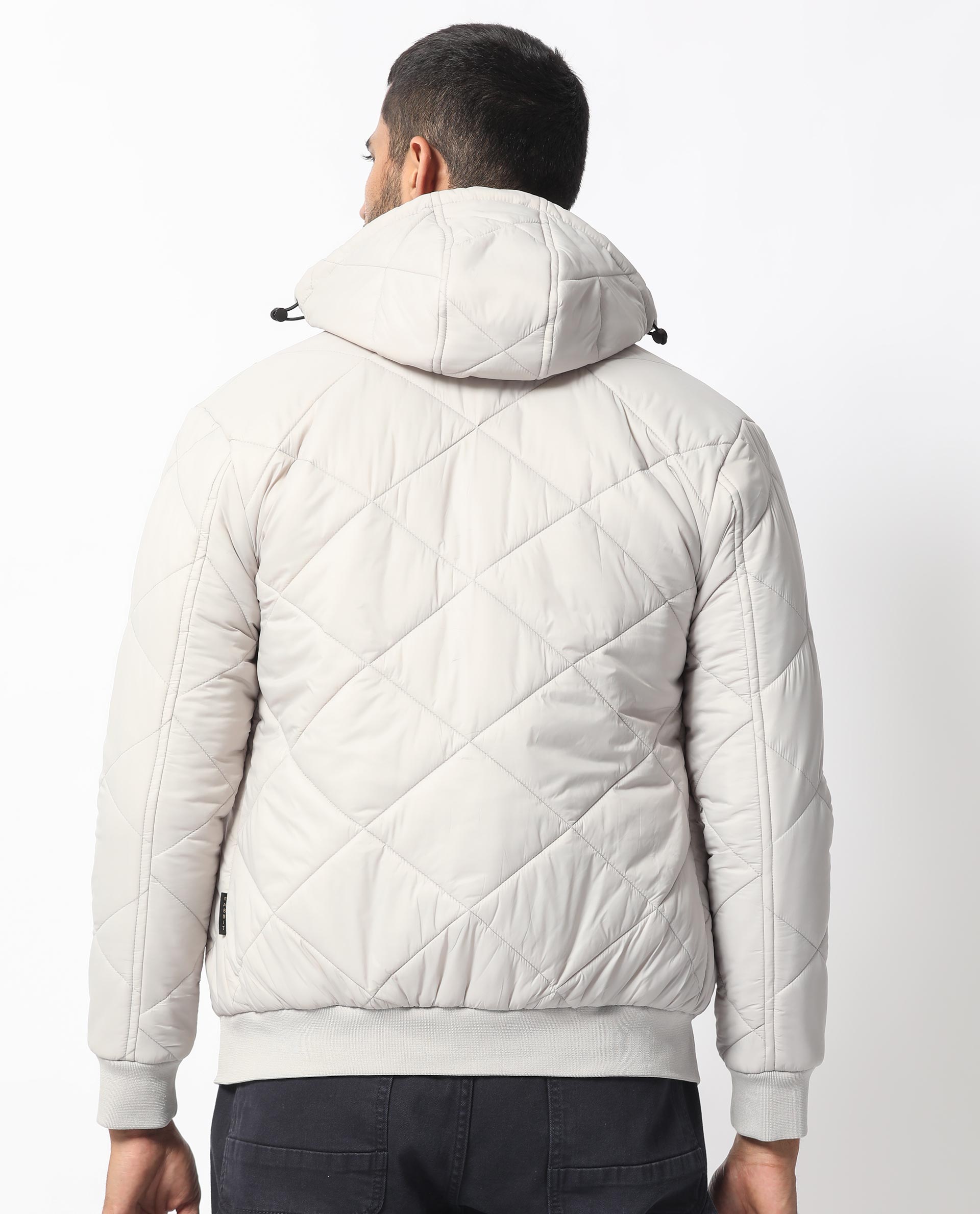 Rare Rabbit Men's Parco Light Grey Diamond Quilted Hooded Puffer Jacket