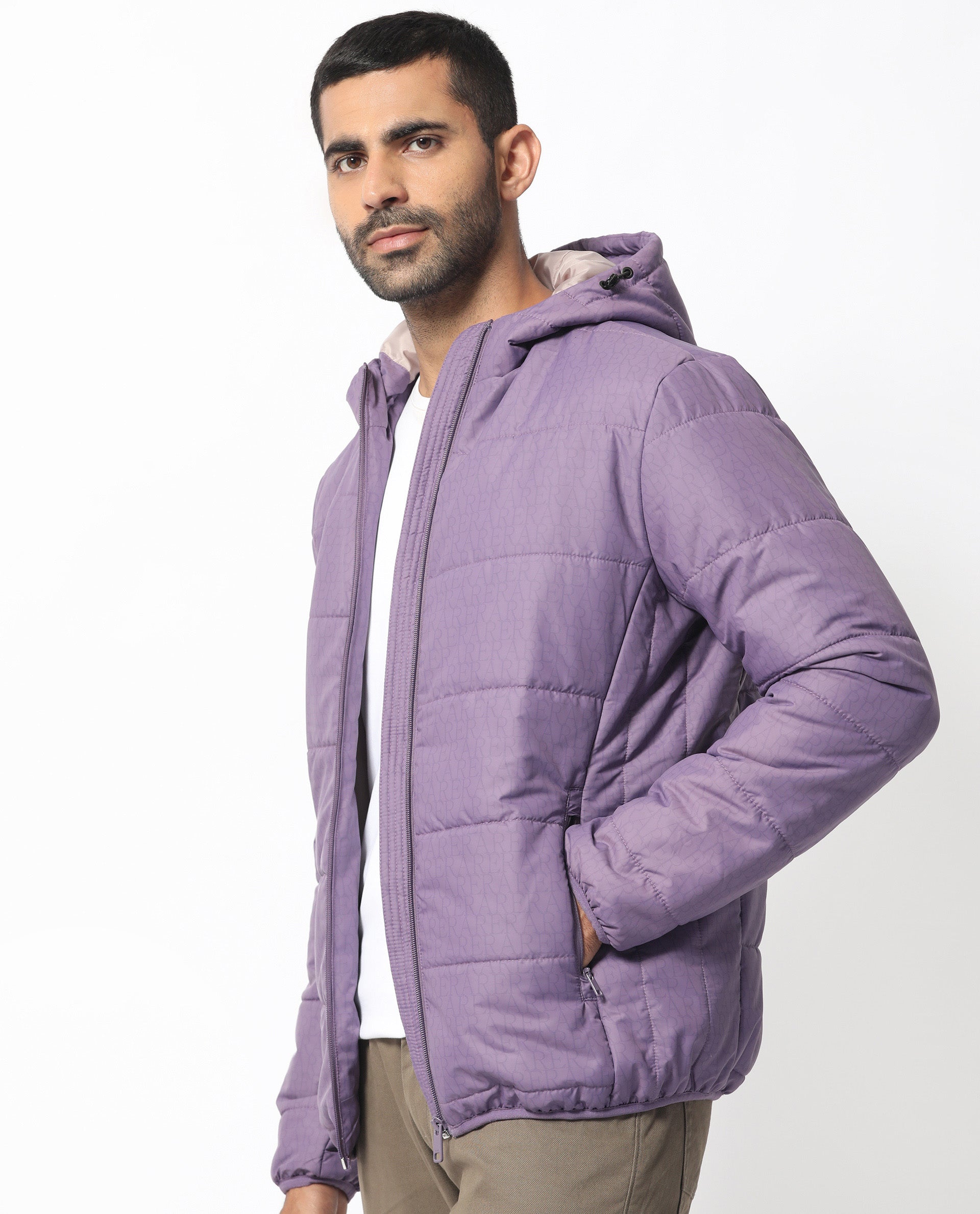 Rare Rabbit Men's Vasto Purple Branded And Hooded Puffer Jacket