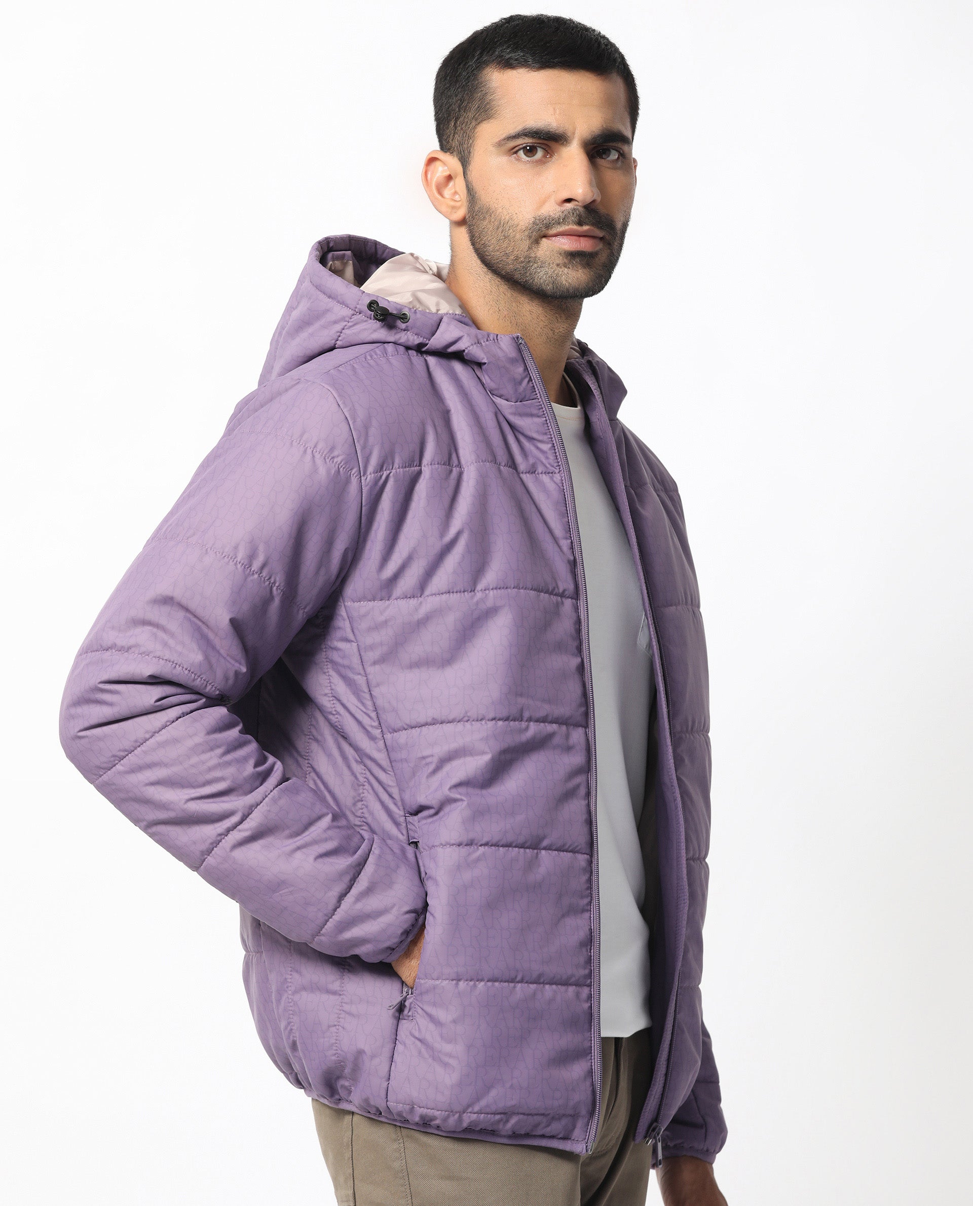 Rare Rabbit Men's Vasto Purple Branded And Hooded Puffer Jacket