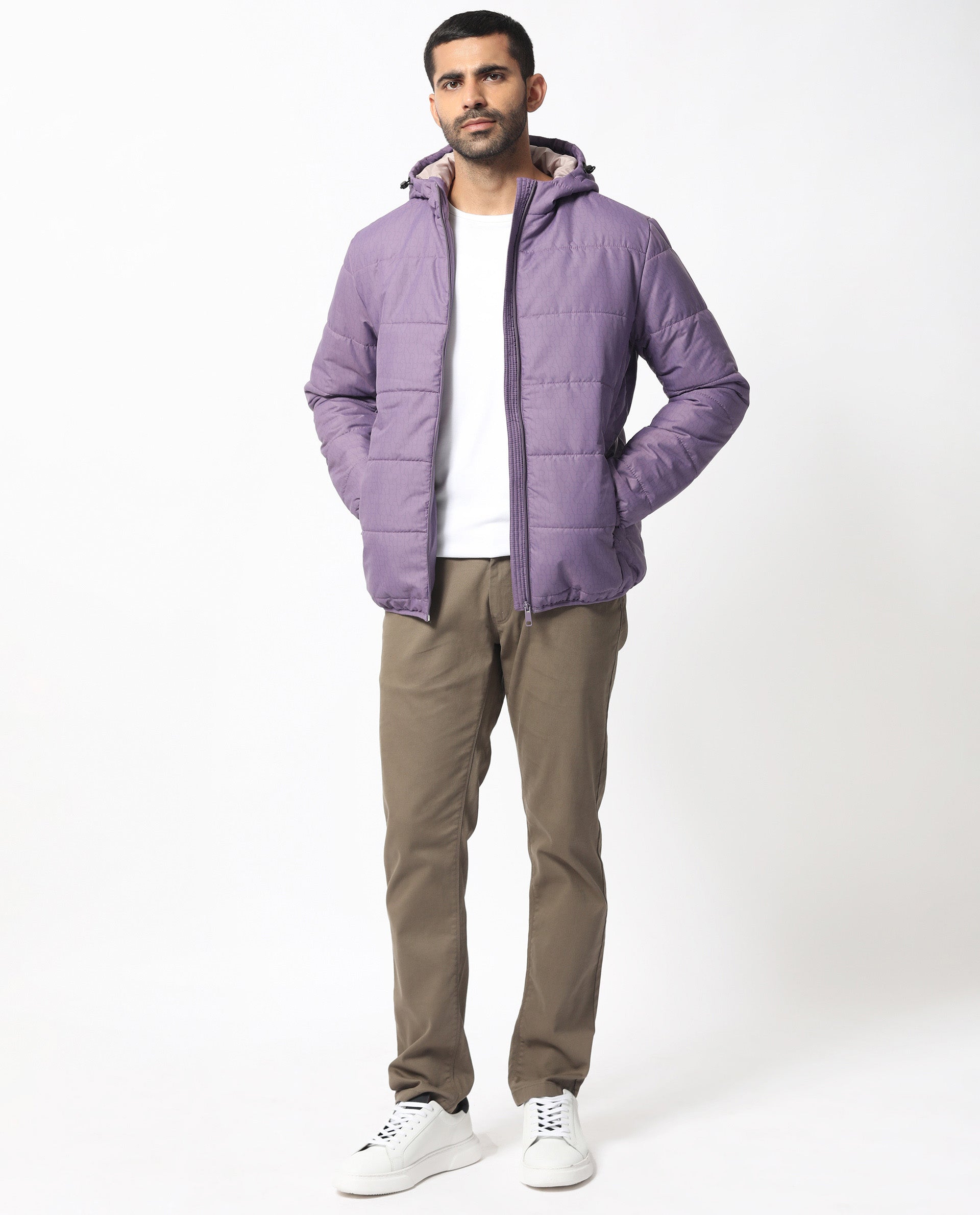 Rare Rabbit Men's Vasto Purple Branded And Hooded Puffer Jacket