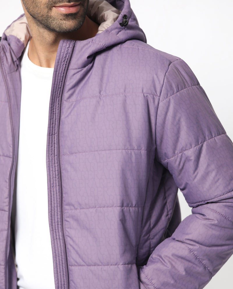 Rare Rabbit Men's Vasto Purple Branded And Hooded Puffer Jacket