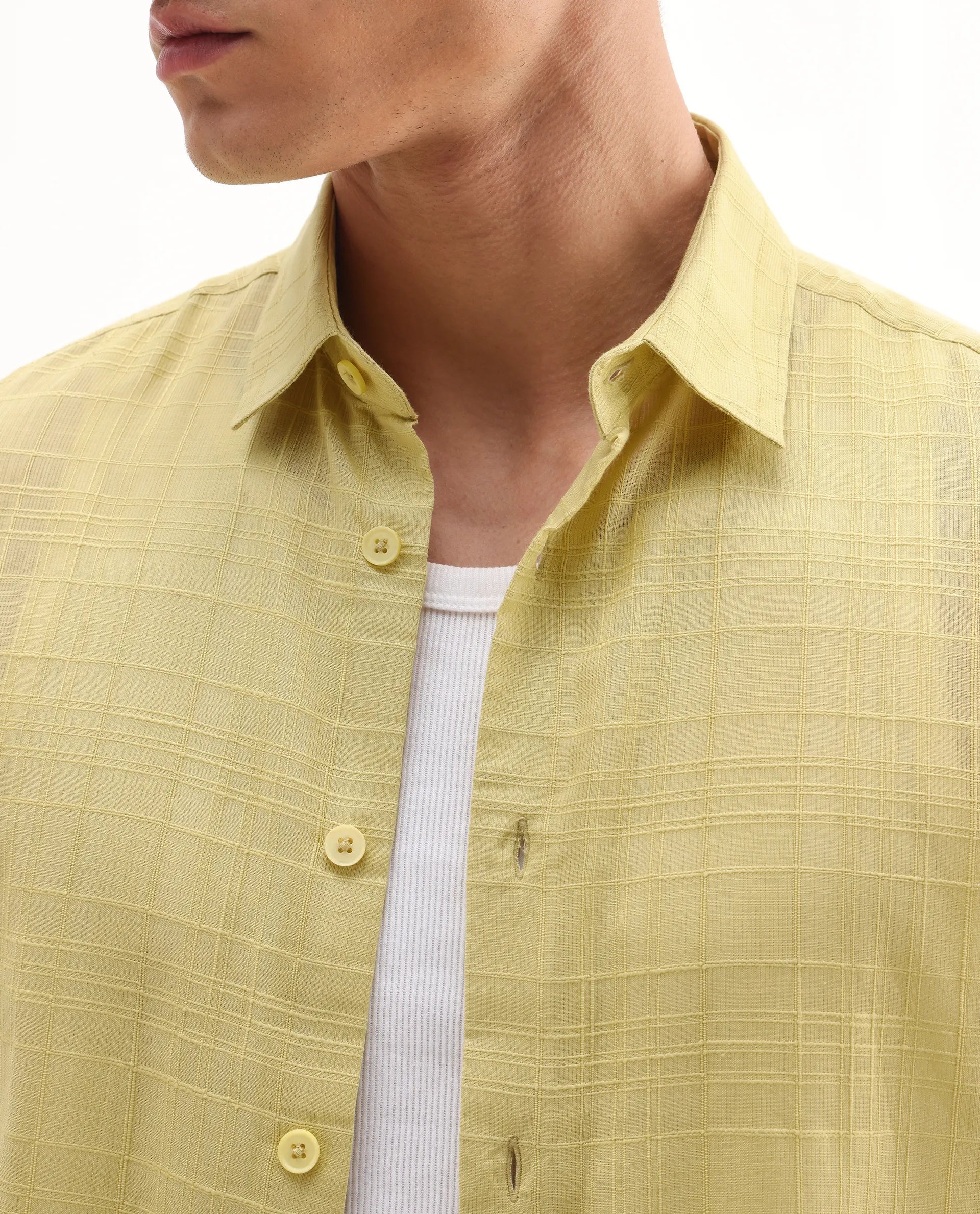 Rare Rabbit Men's Parcor Flouroscent Yellow Cotton Checked Print Regular Fit Half Sleeve Collared Shirt