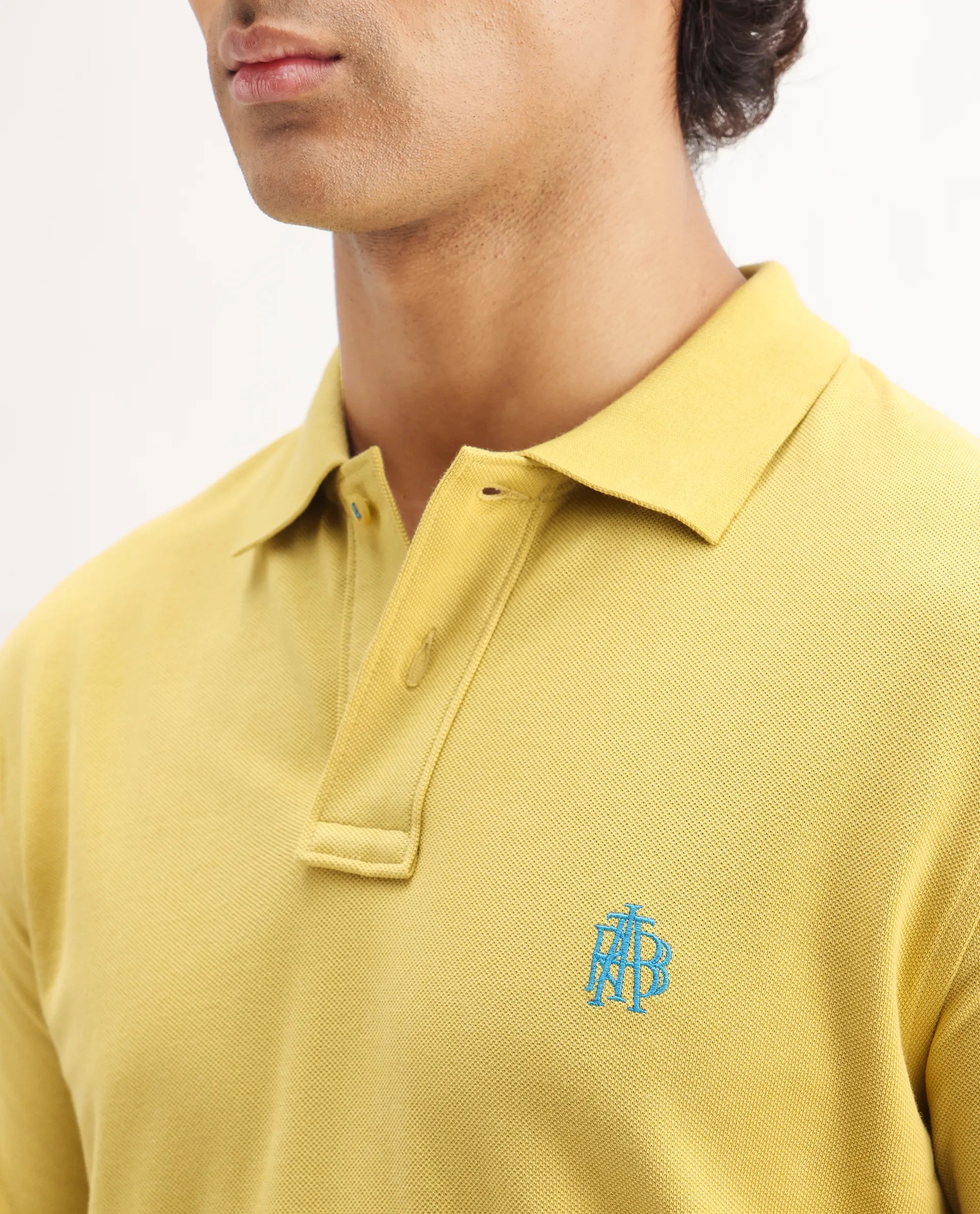 Rare Rabbit Men's Pare-1 Yellow Cotton Plain Regular Fit Half Sleeve Polo