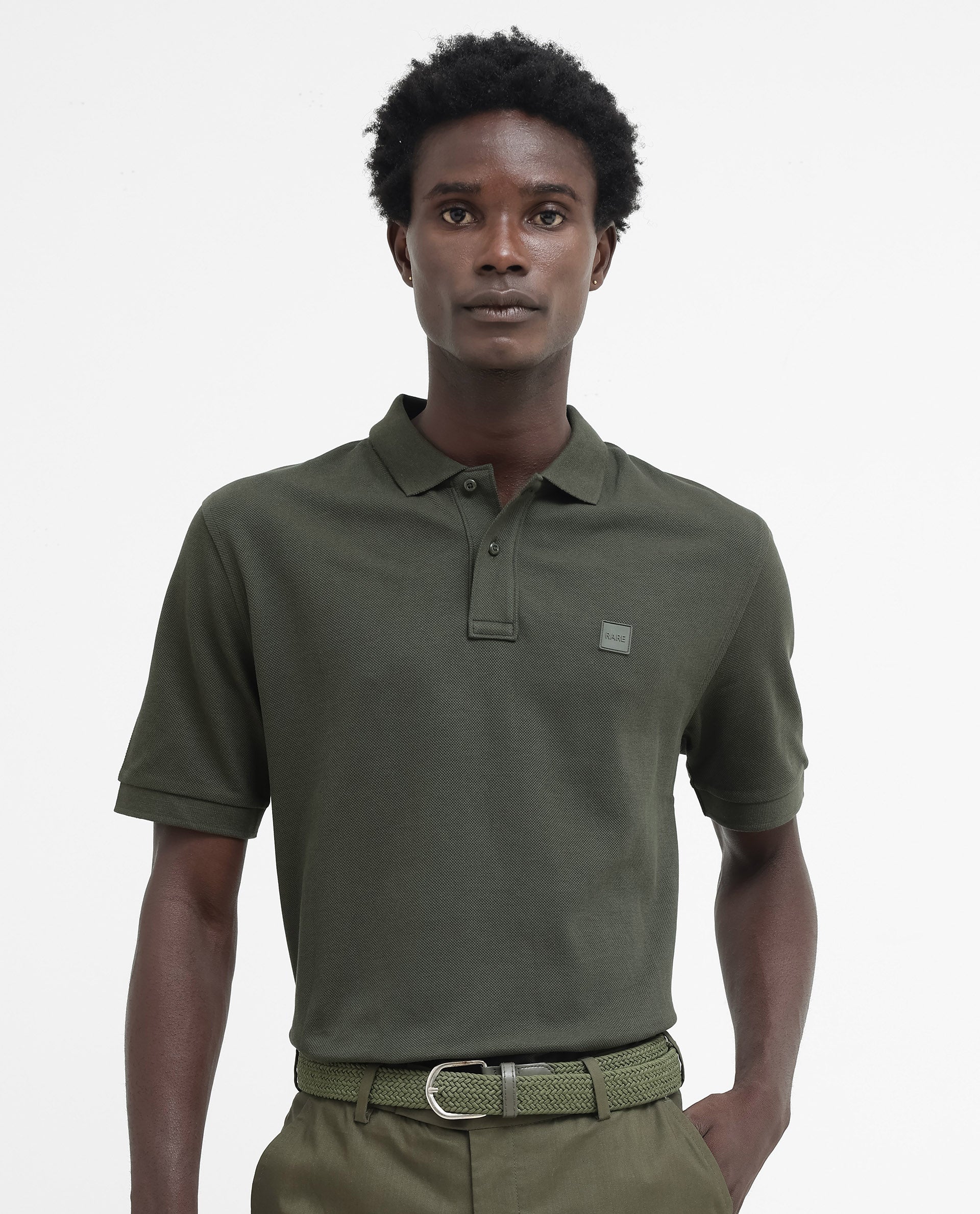 Rare Rabbit Mens Pare Dark Dark Olive Short Sleeve Solid Polo T-Shirt
