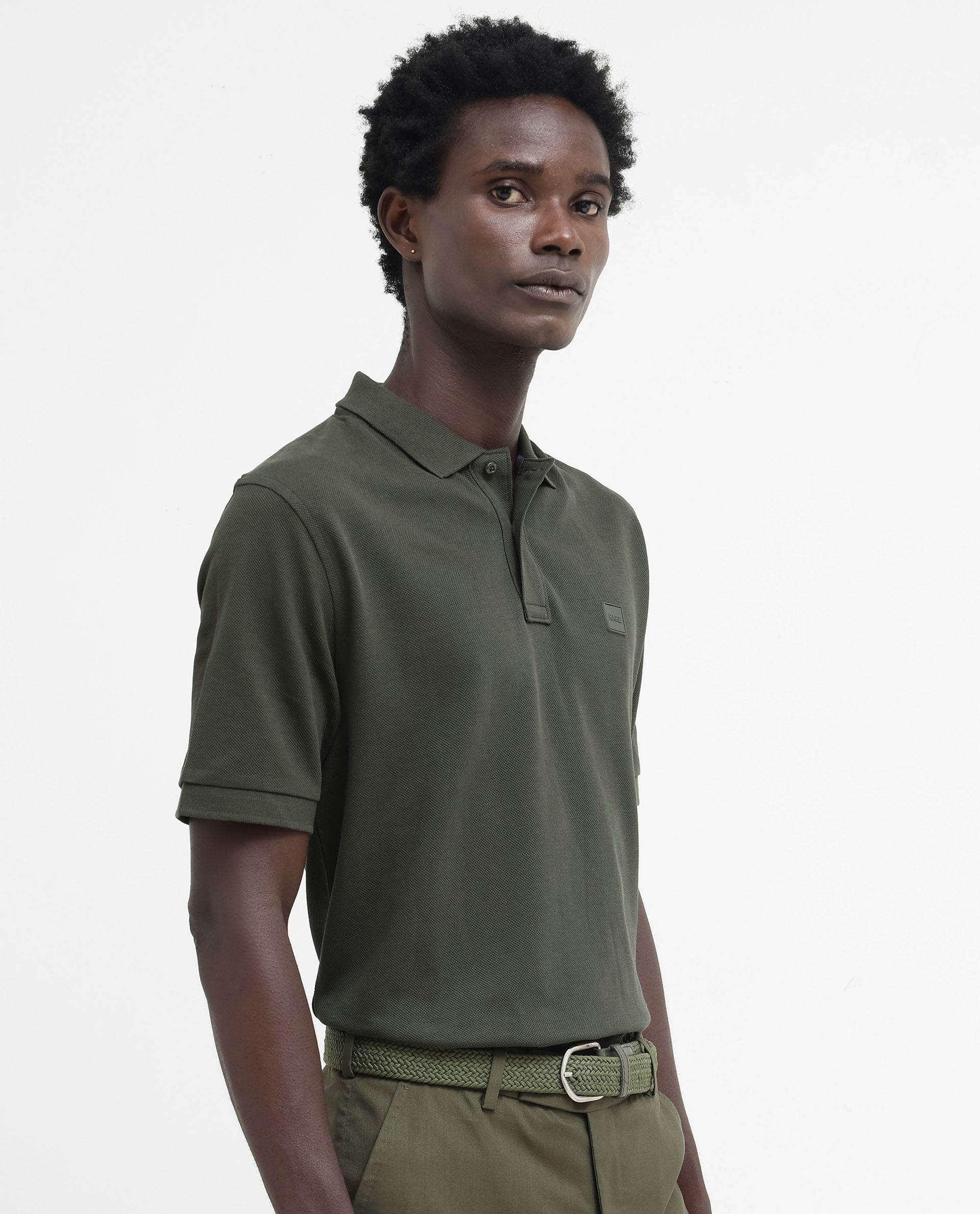 Rare Rabbit Mens Pare Dark Dark Olive Short Sleeve Solid Polo T-Shirt