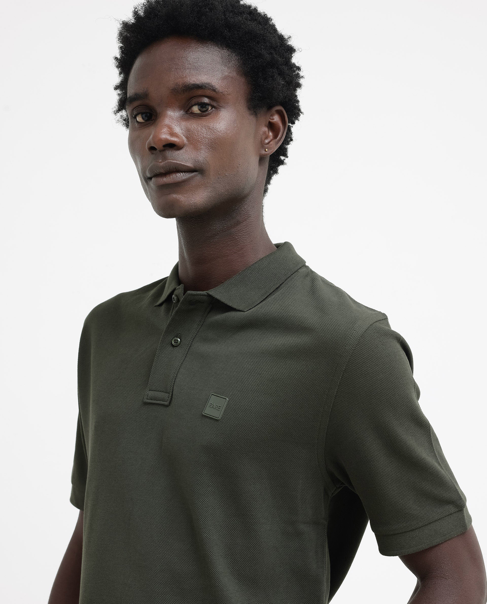 Rare Rabbit Mens Pare Dark Dark Olive Short Sleeve Solid Polo T-Shirt