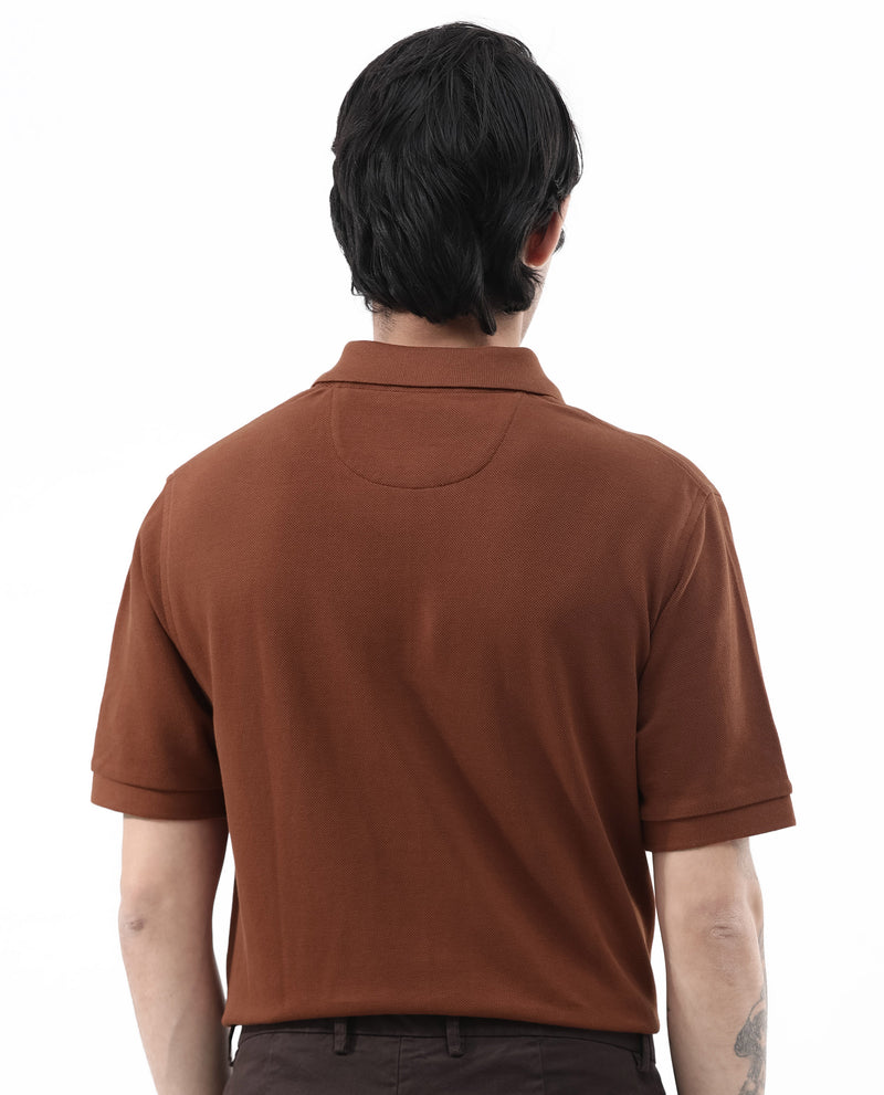 Rare Rabbit Mens Pare Dark Dark Rust Short Sleeve Solid Polo T-Shirt